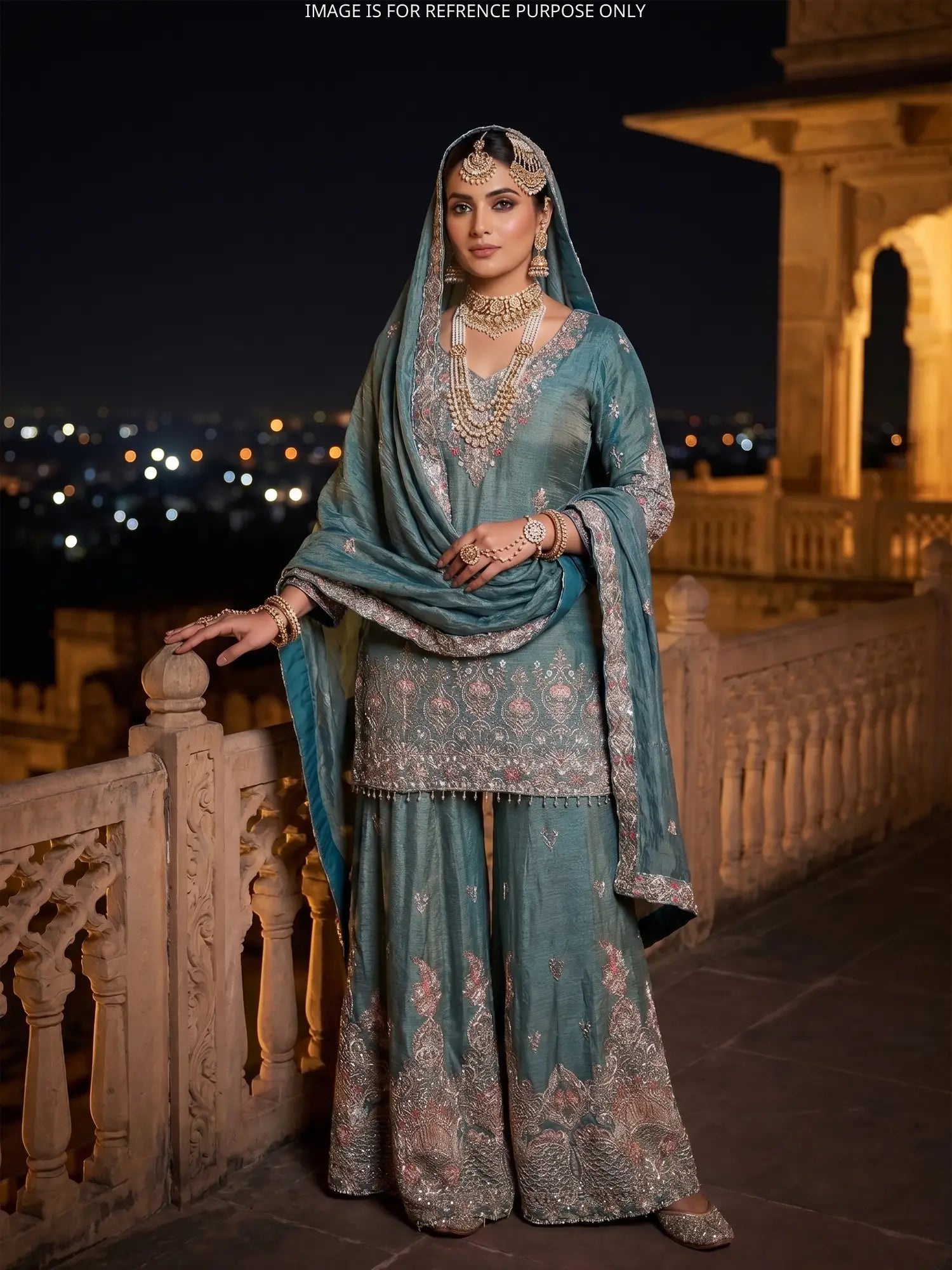 Shop Sea Green Luxury Palazzo Suit Online In Detailed Bead Sequin Embroidery