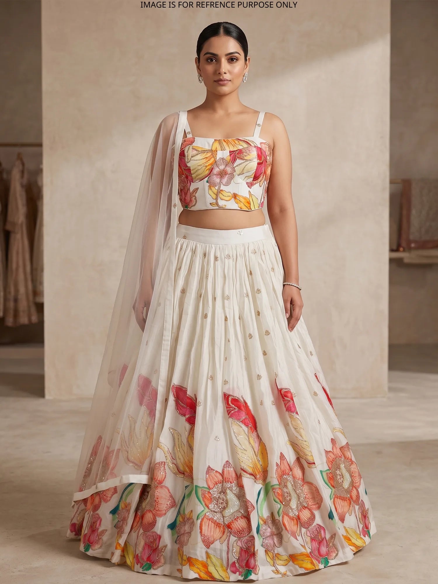 Shop White Multi Crepe Silk Lehenga Choli With Sequins Work