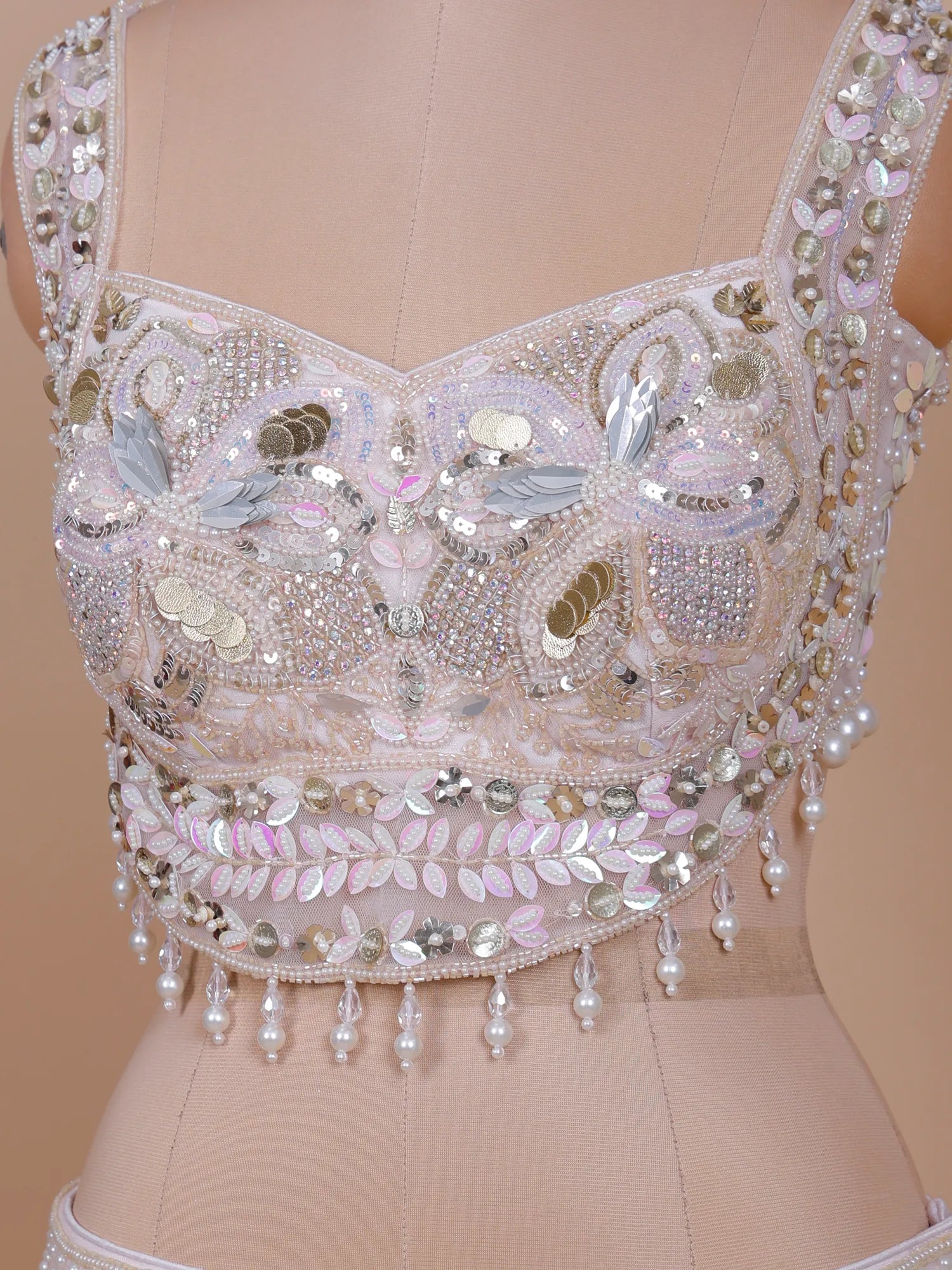 Shop Majestic Light Pink Net Jacquard Lehenga With Designer Finish