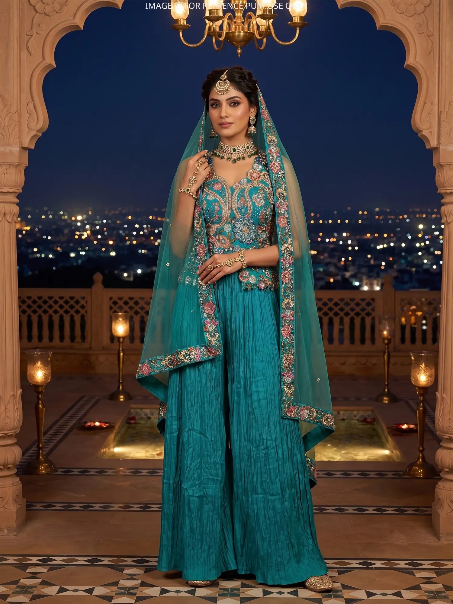 Signature Rama Blue Chinon Indo Western Suit In Sequin Pearl Craft