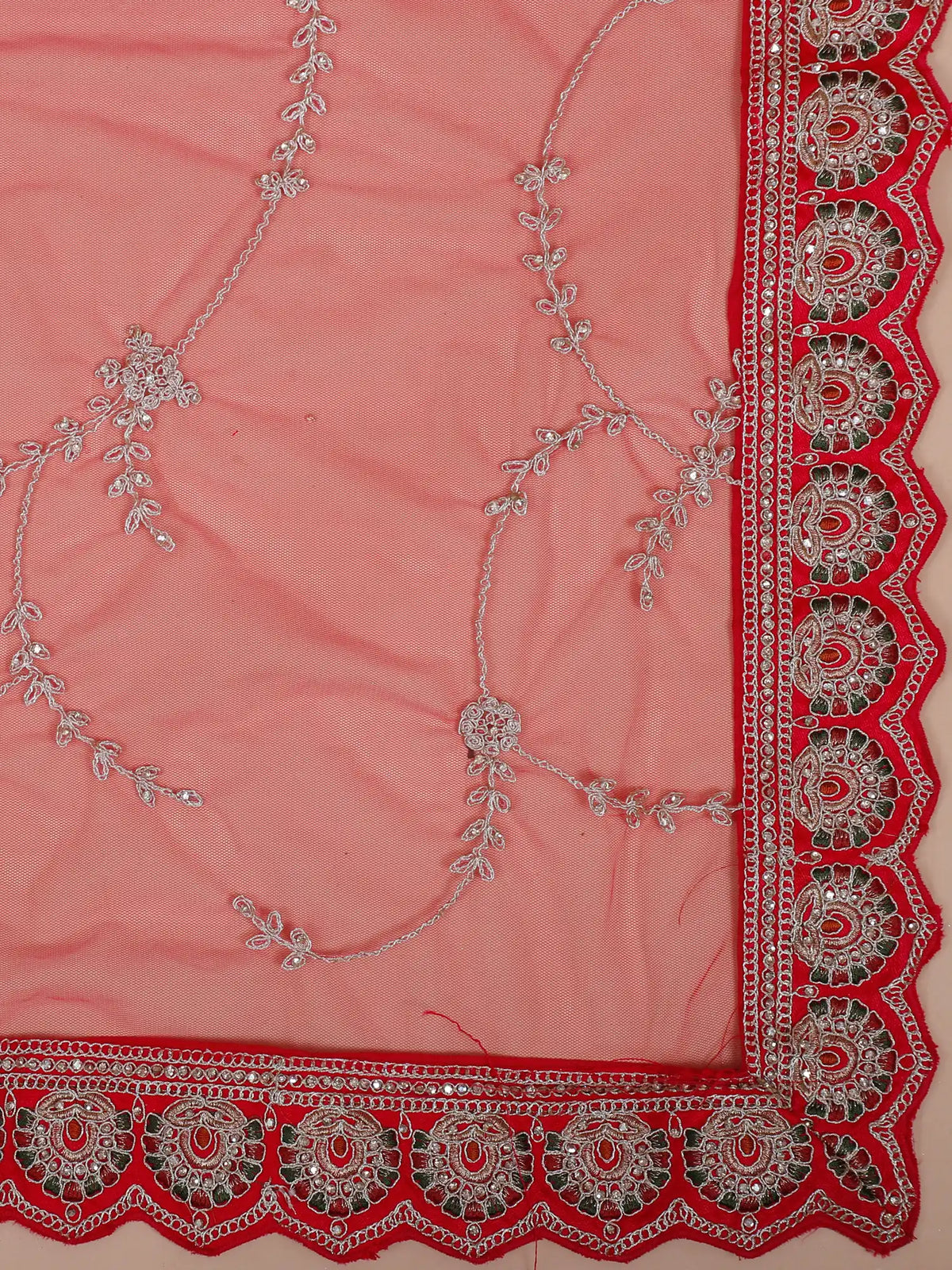Red Silk Bridal Wedding Lehenga with Artistic Floral Embroidery Pattern