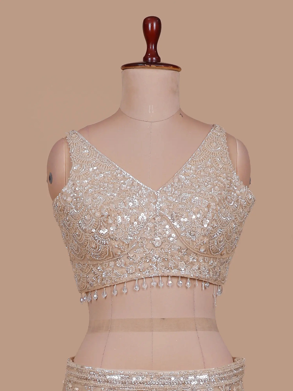 Champagne Silver Mermaid Lehenga with Peacock Motifs and Beadwork