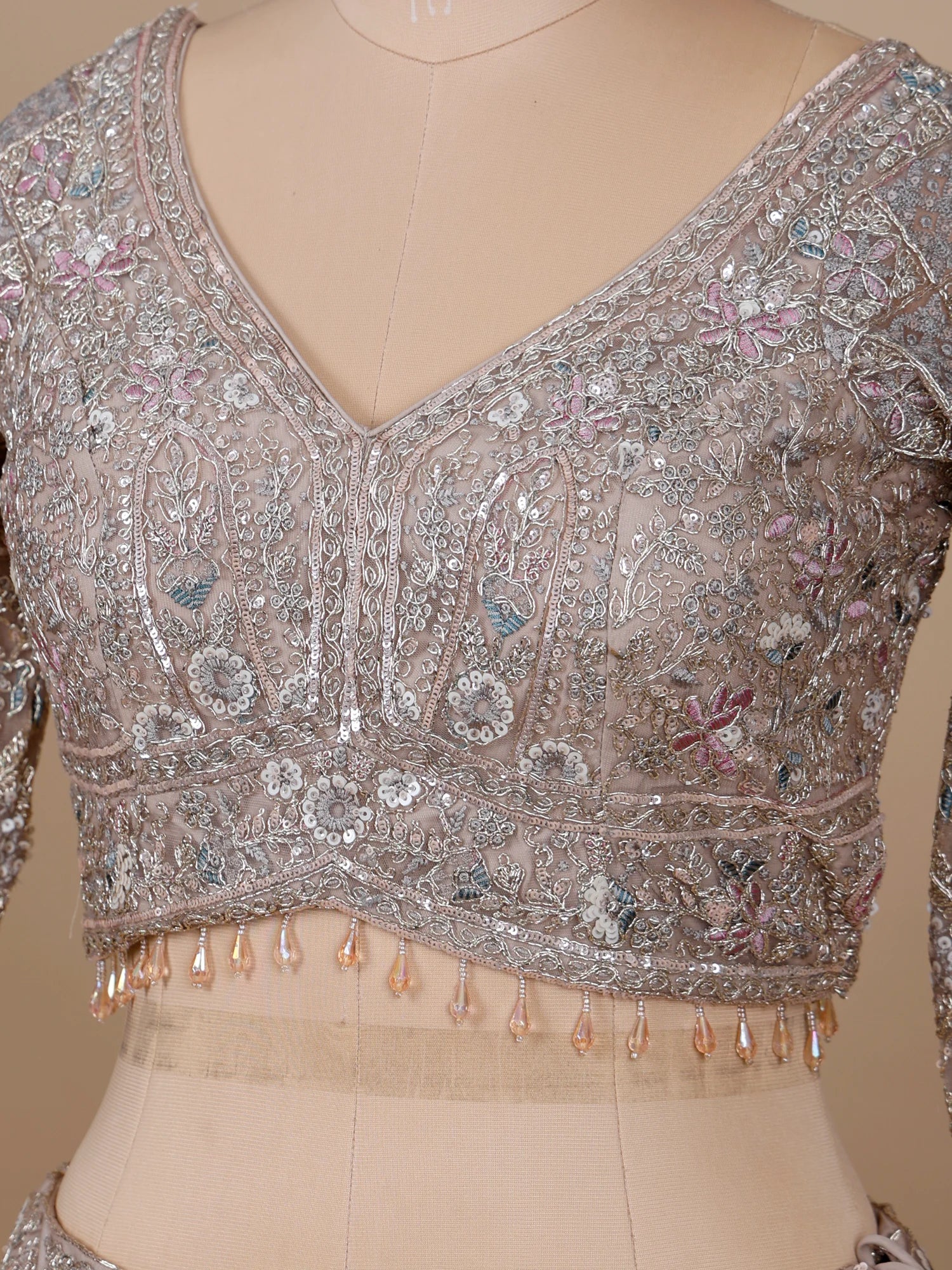 Designer Silver Zardosi Net Lehenga For Wedding Wear