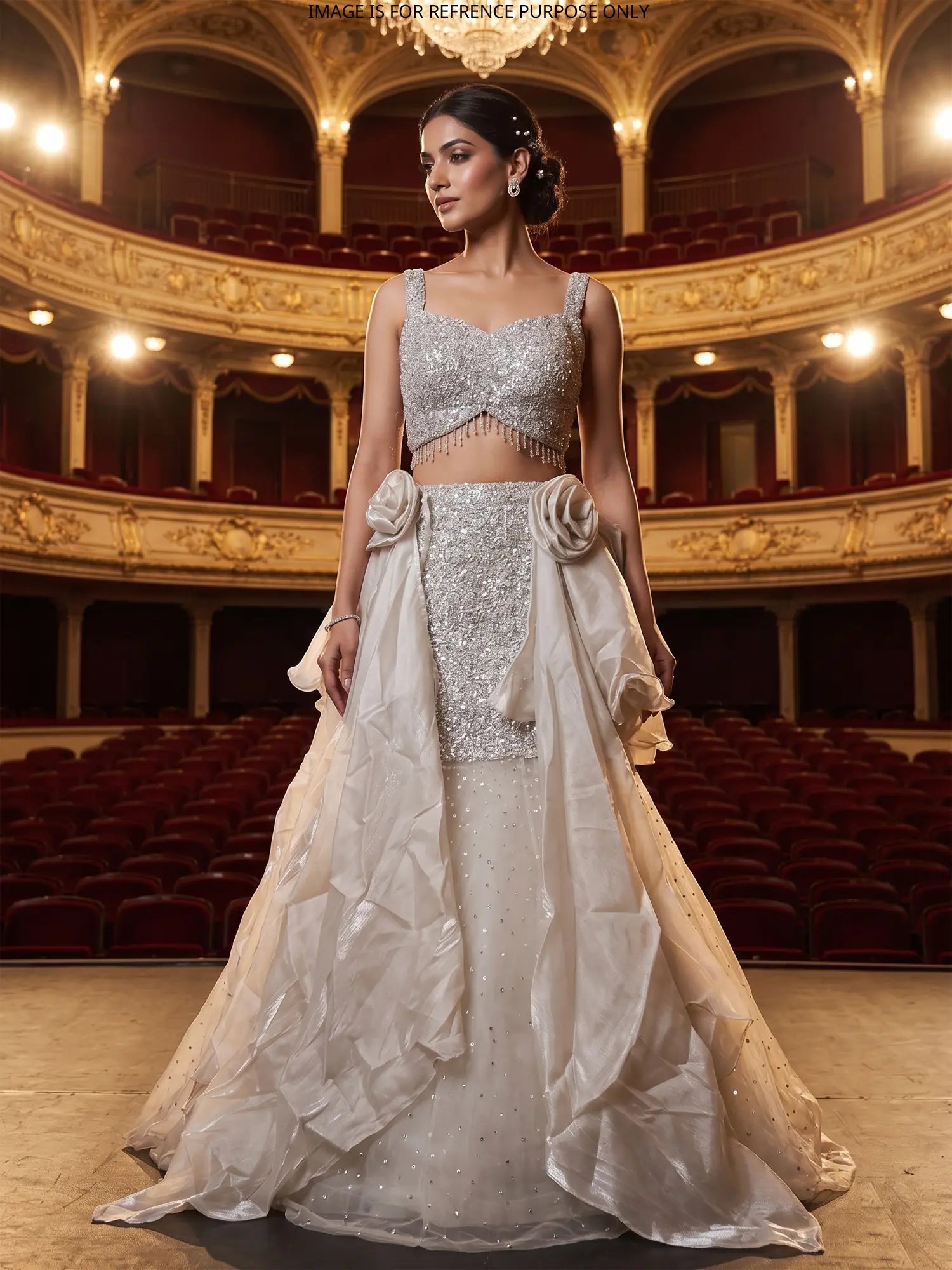 Silver Net Sequin Work Party Wear Lehenga Choli