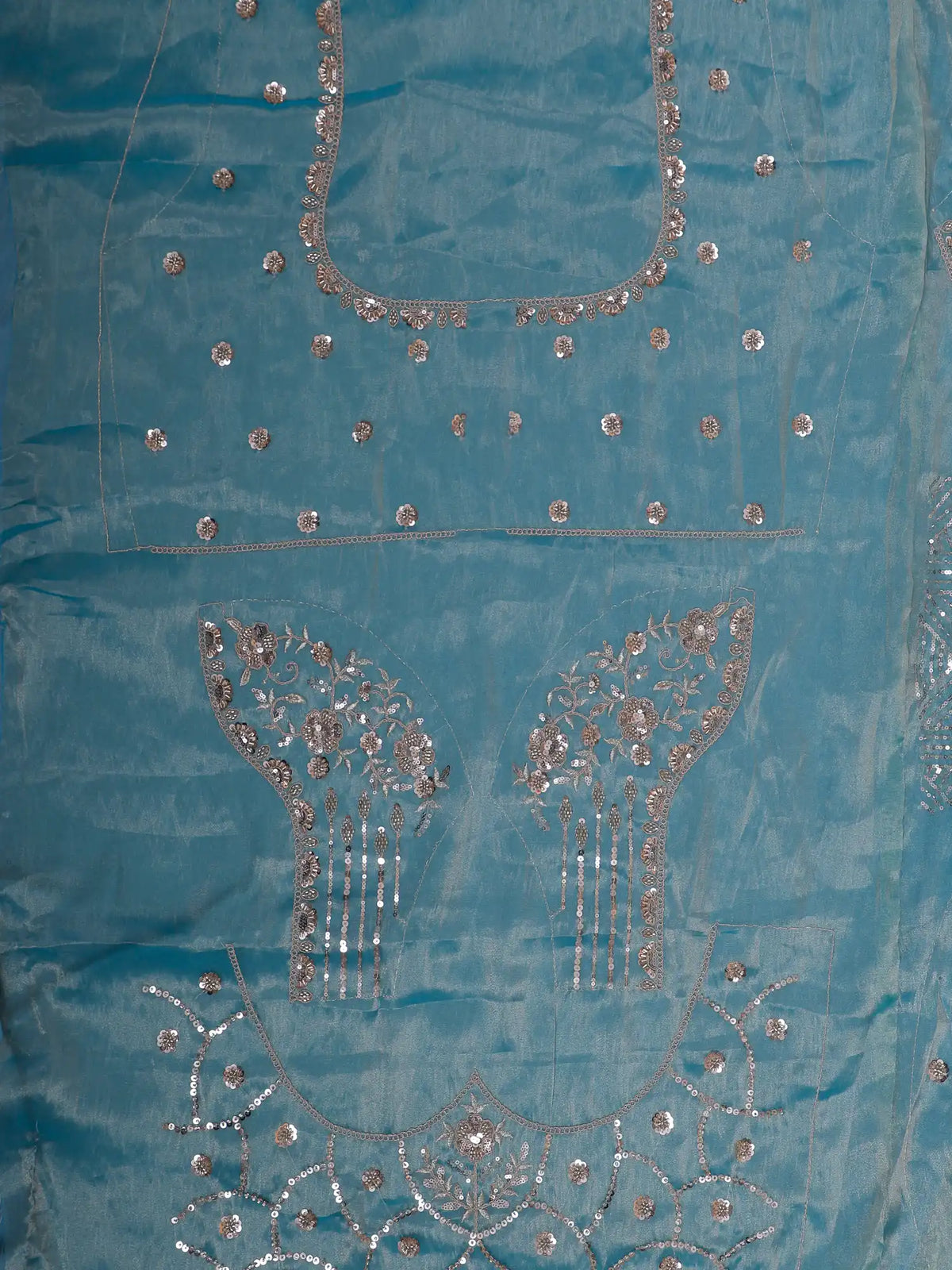 Sky Blue Shimmer Organza Lehenga with Heavy Silver Thread Work