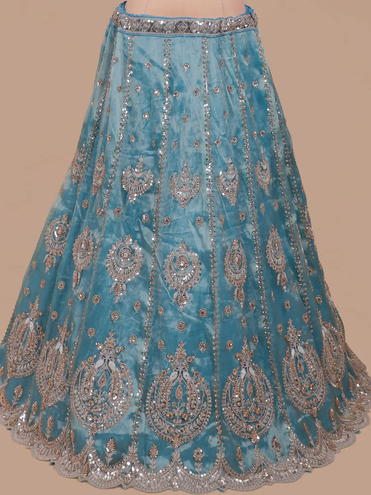 Sky Blue Shimmer Organza Lehenga with Heavy Silver Thread Work