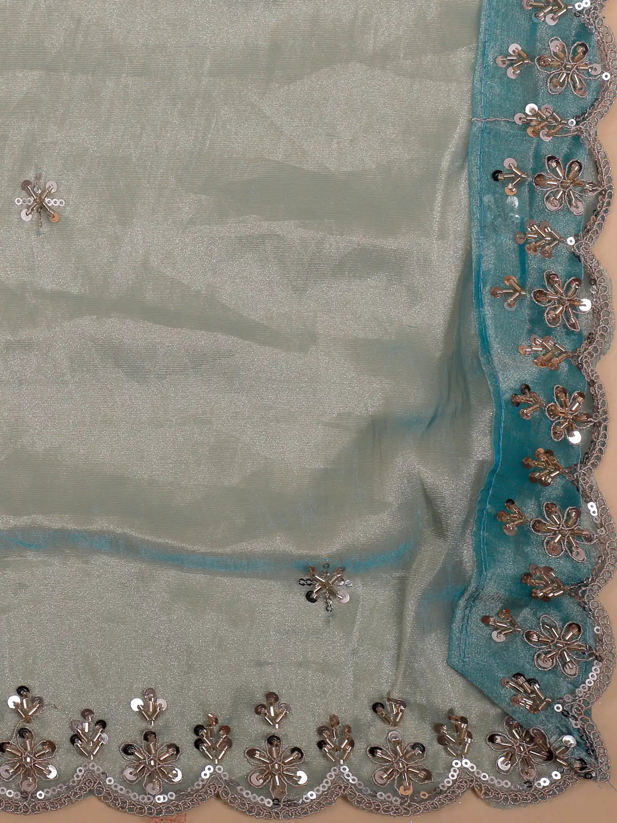 Sky Blue Shimmer Organza Lehenga with Heavy Silver Thread Work