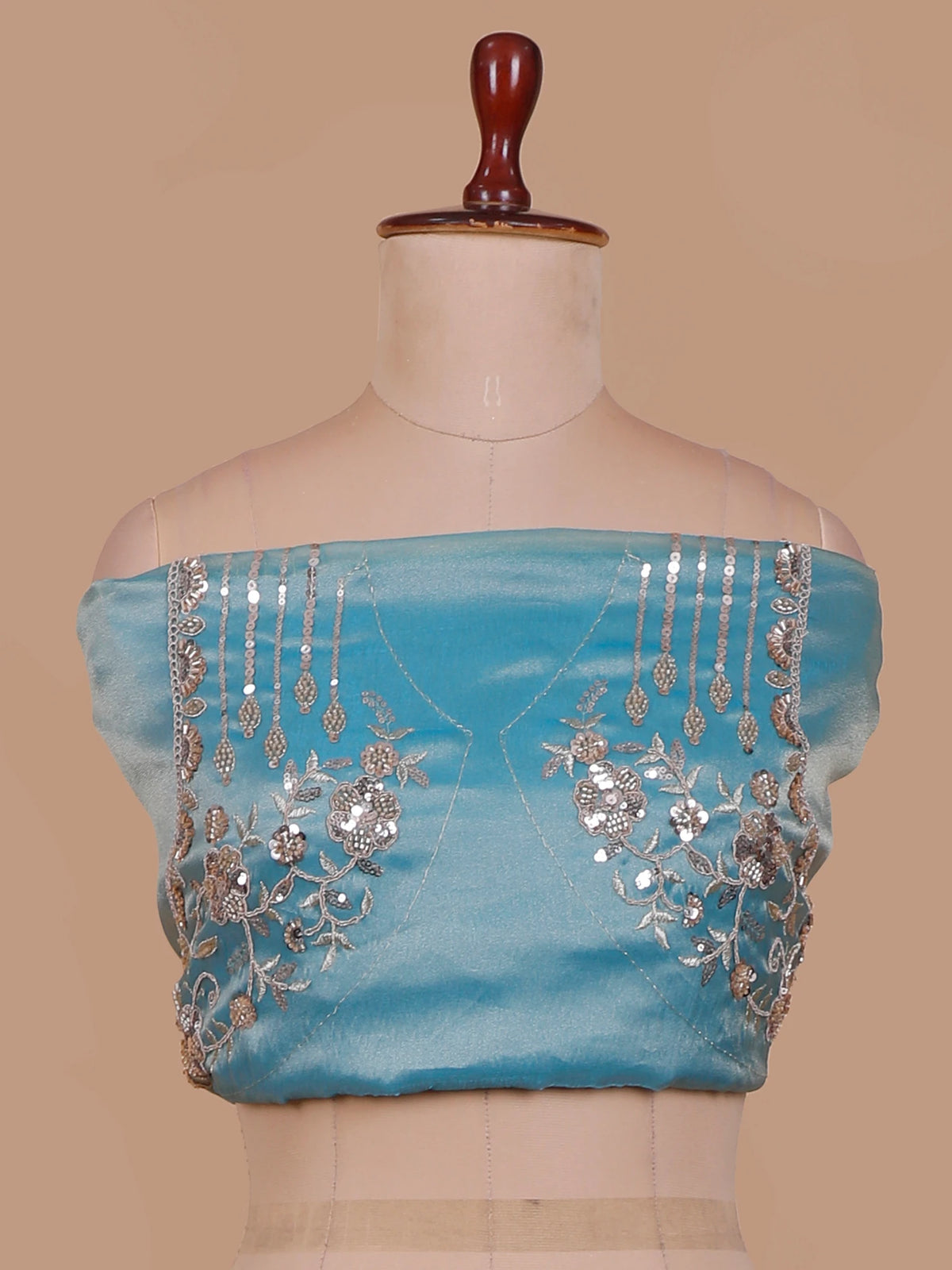 Sky Blue Shimmer Organza Lehenga with Heavy Silver Thread Work
