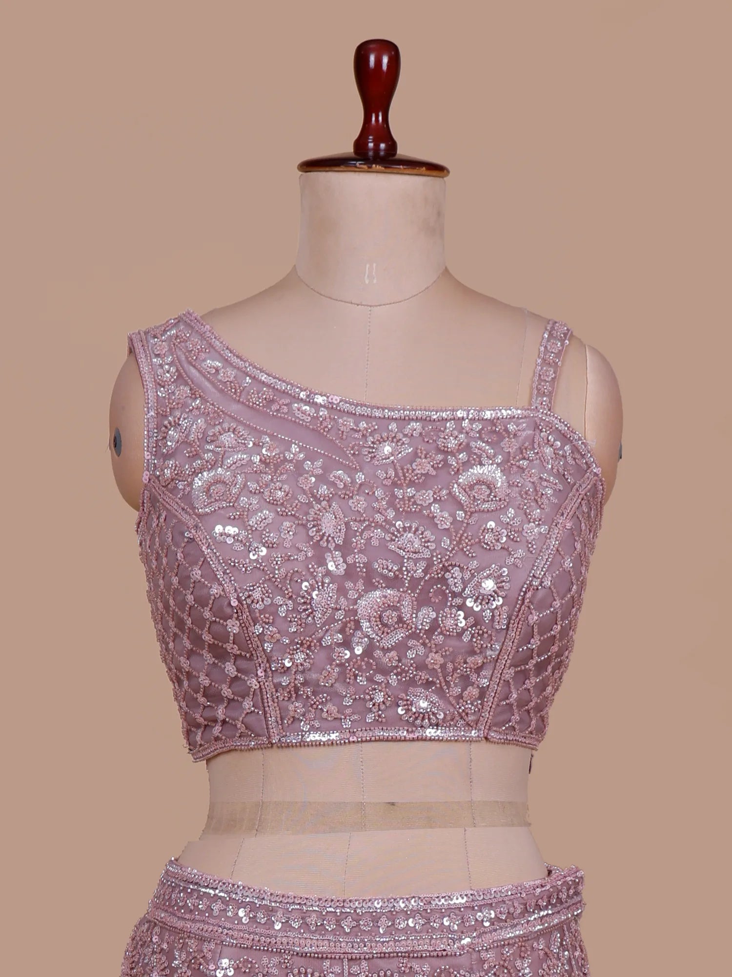 Get Affordable Onion Pink Organza Fishcut Designer Lehenga For Special Occasions