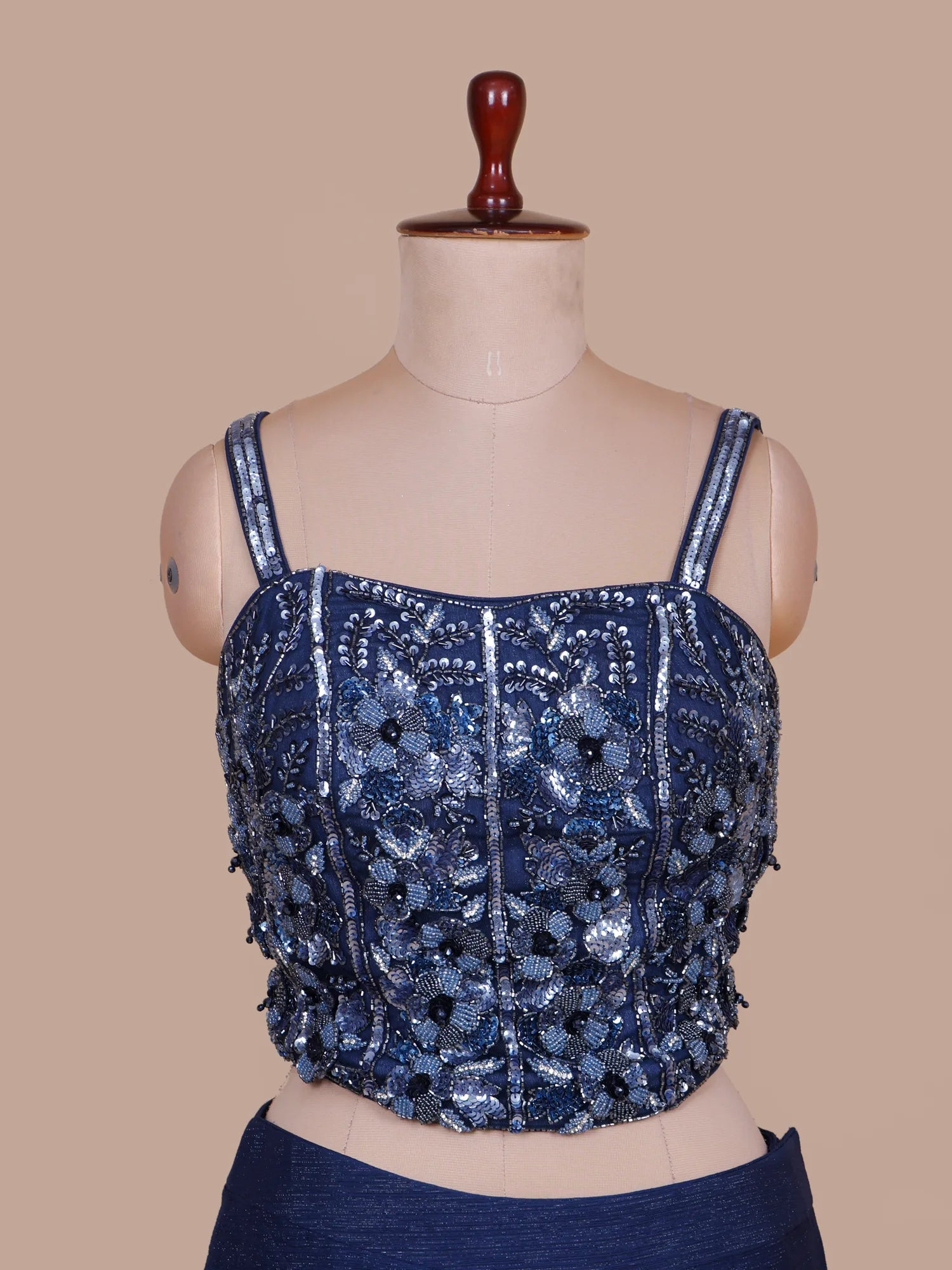 Explore Navy Blue Imported Pre-Stitched Saree With Exquisite Cut Dana Stonework