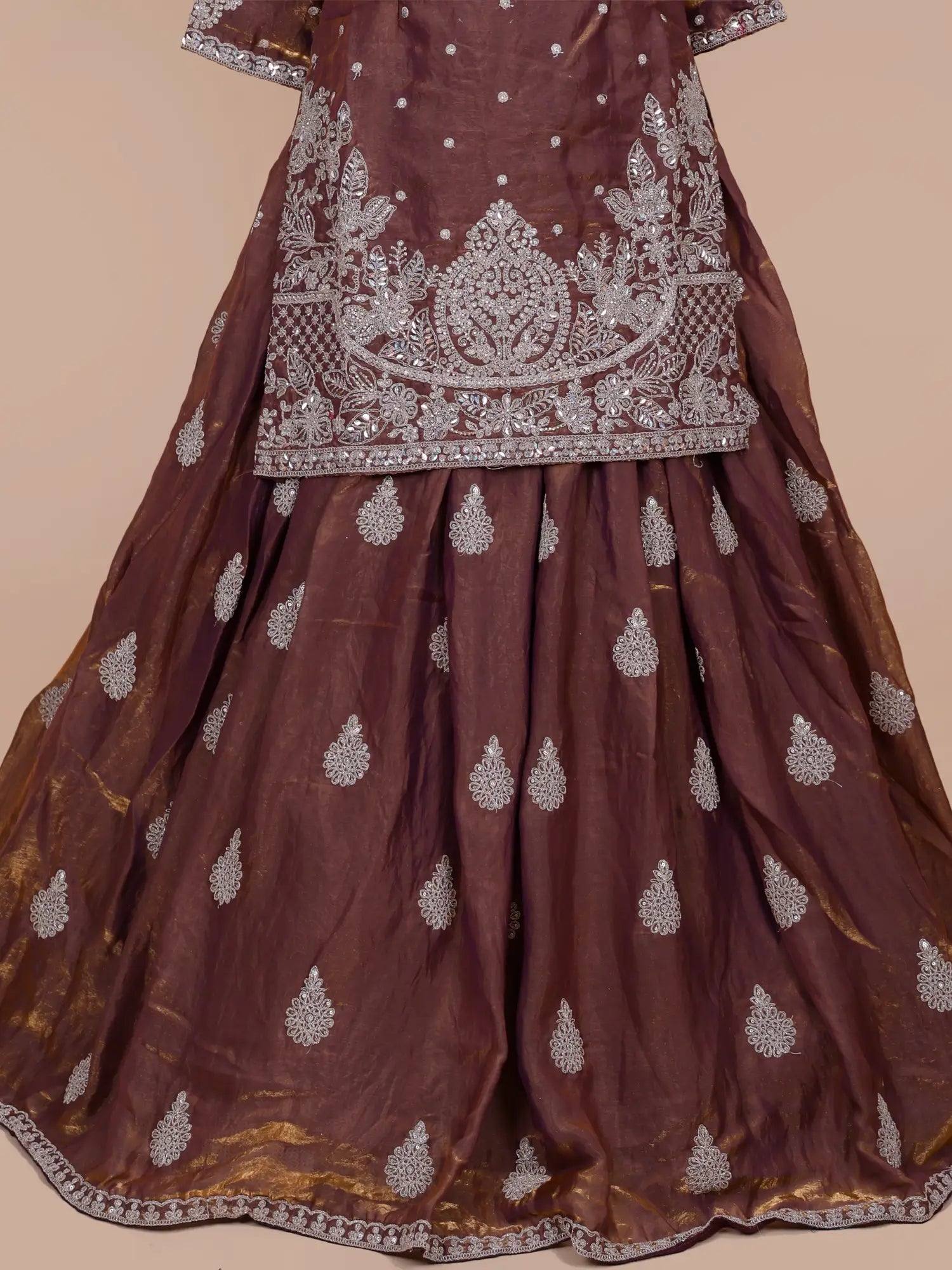 Elegant Traditional Brown Peplum Lehenga Featuring Heritage Work