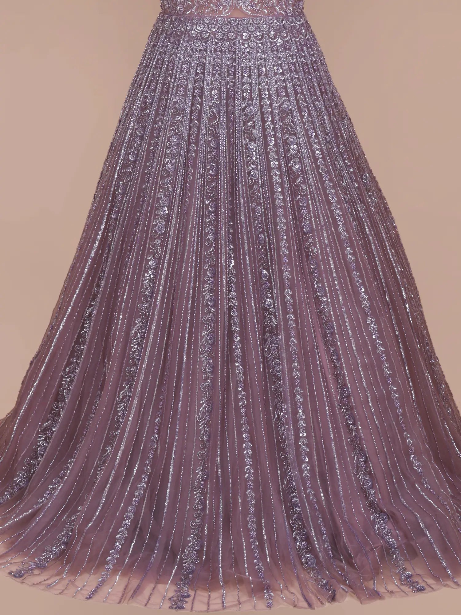 Shop Designer Lavender Net Gown Online With Rich Sequins Work