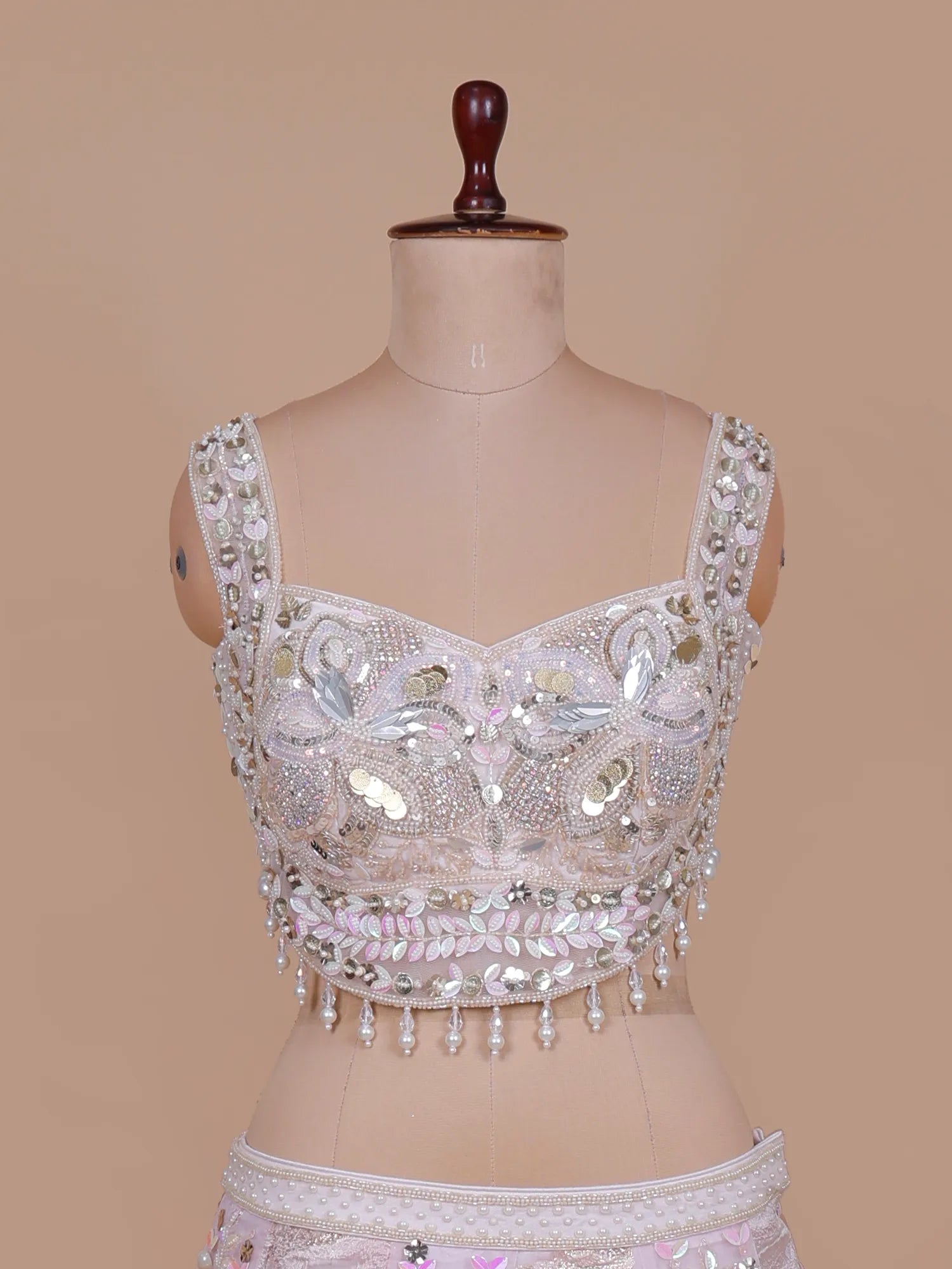 Shop Majestic Light Pink Net Jacquard Lehenga With Designer Finish