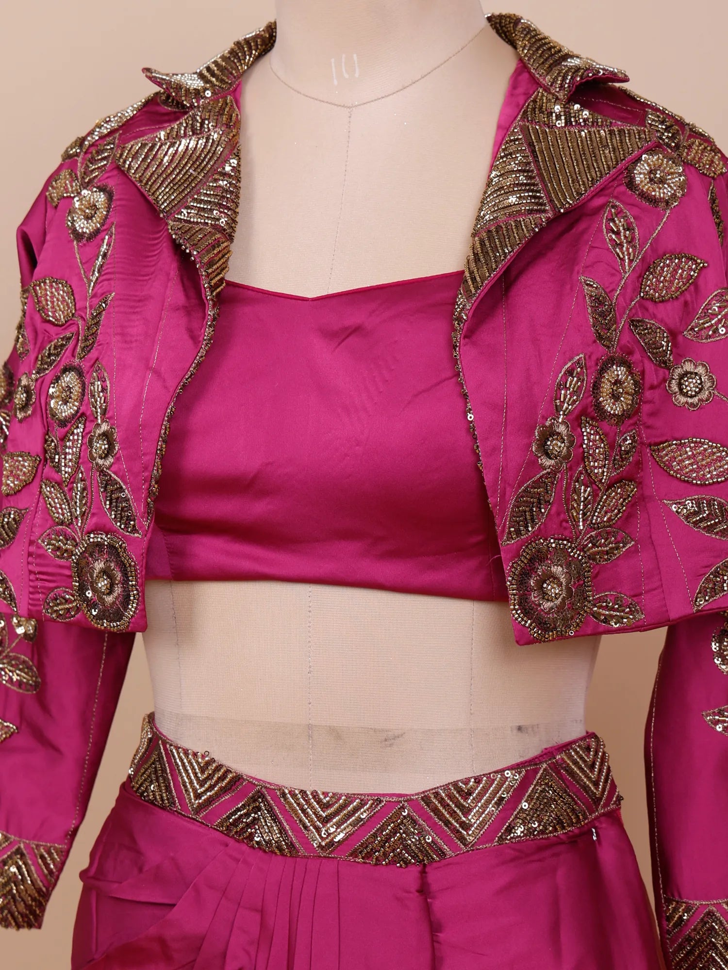 Buy Designer Pink Indo Western Pre-Draped Saree With Premium Embroidery Work Online
