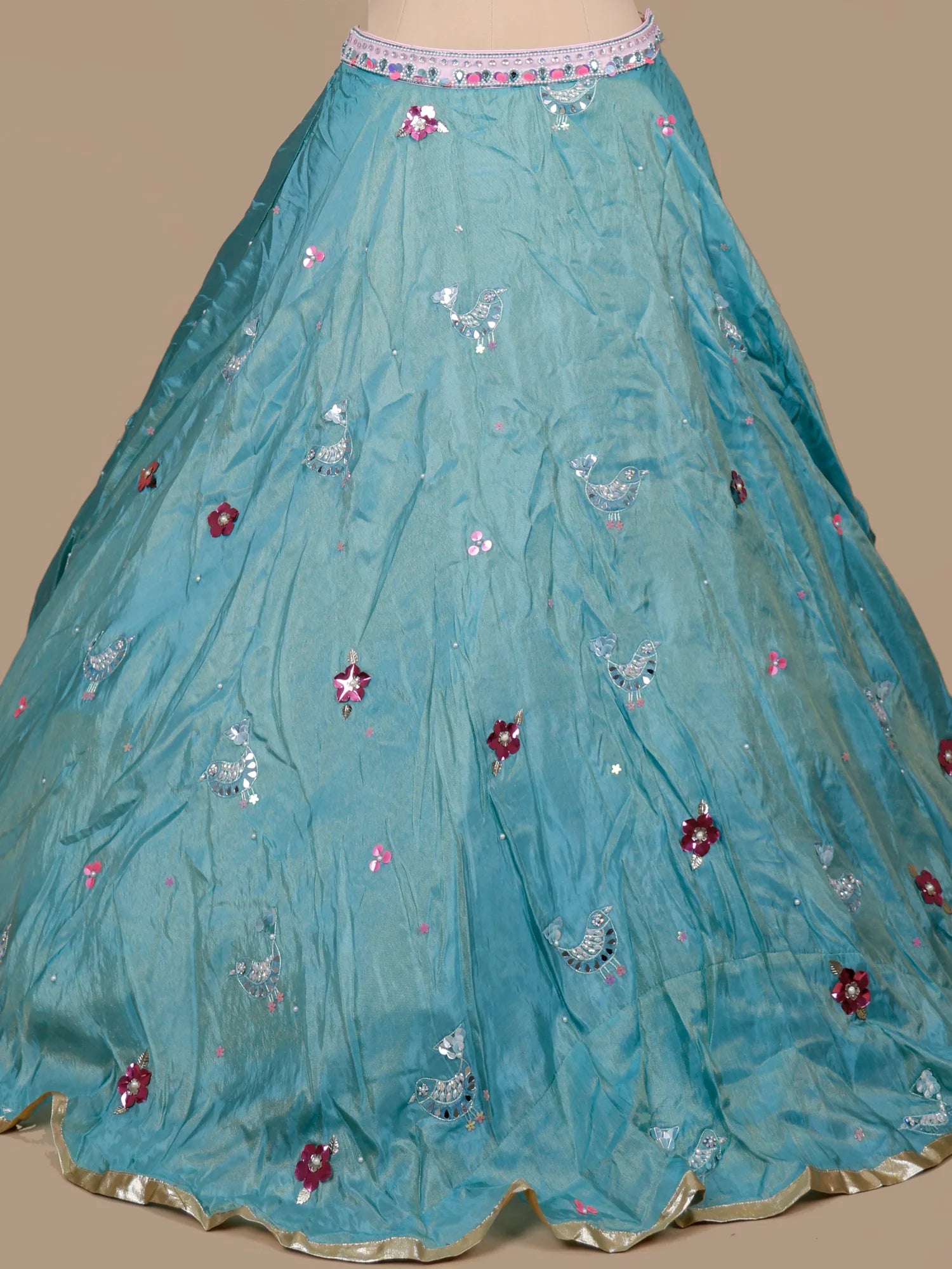 Aqua Blue Organza Sequins Work Party Wear Lehenga Choli