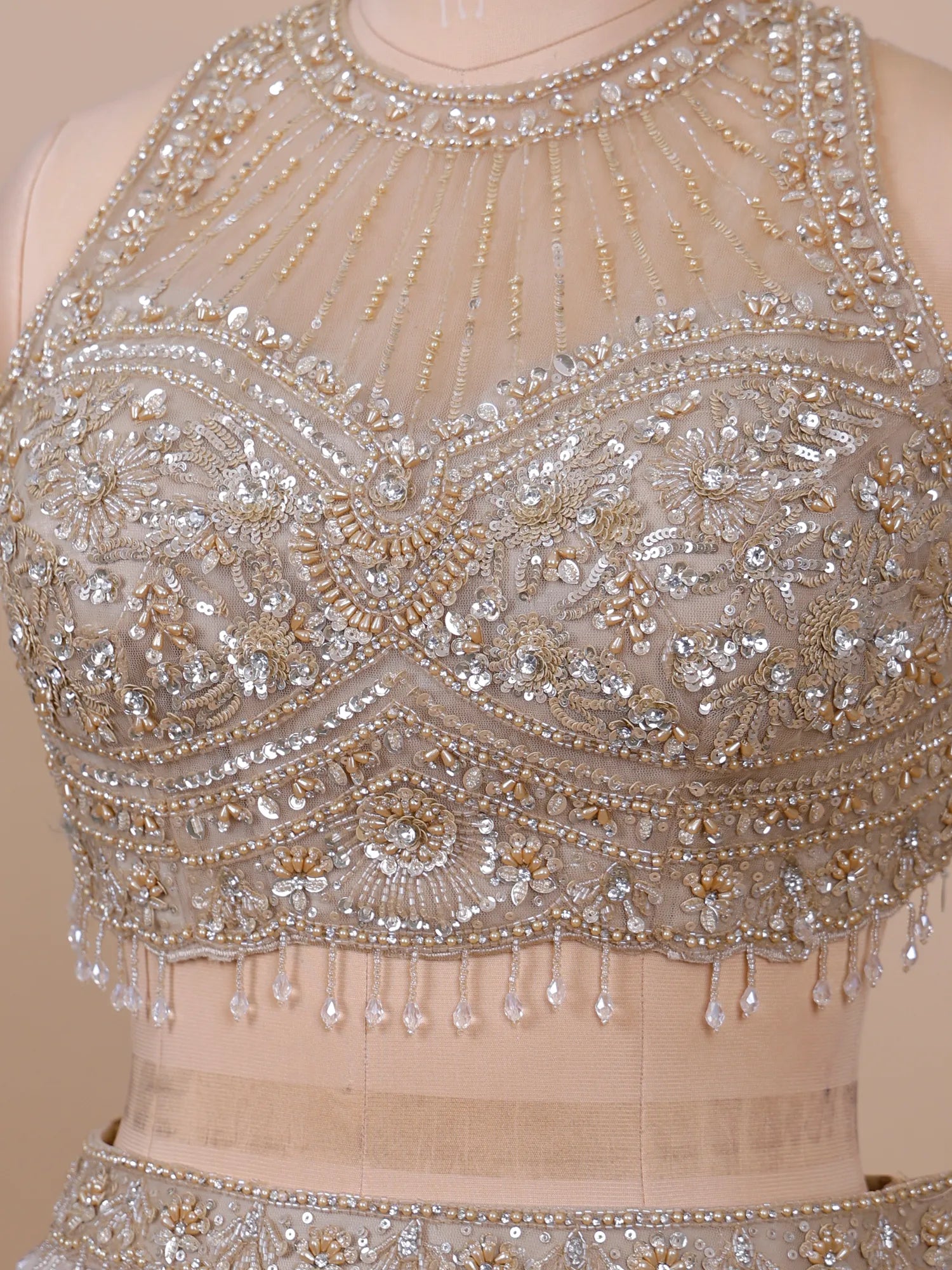 Affordable Trendy Beige Jimmy Choo Lehenga With Cut Dana Work