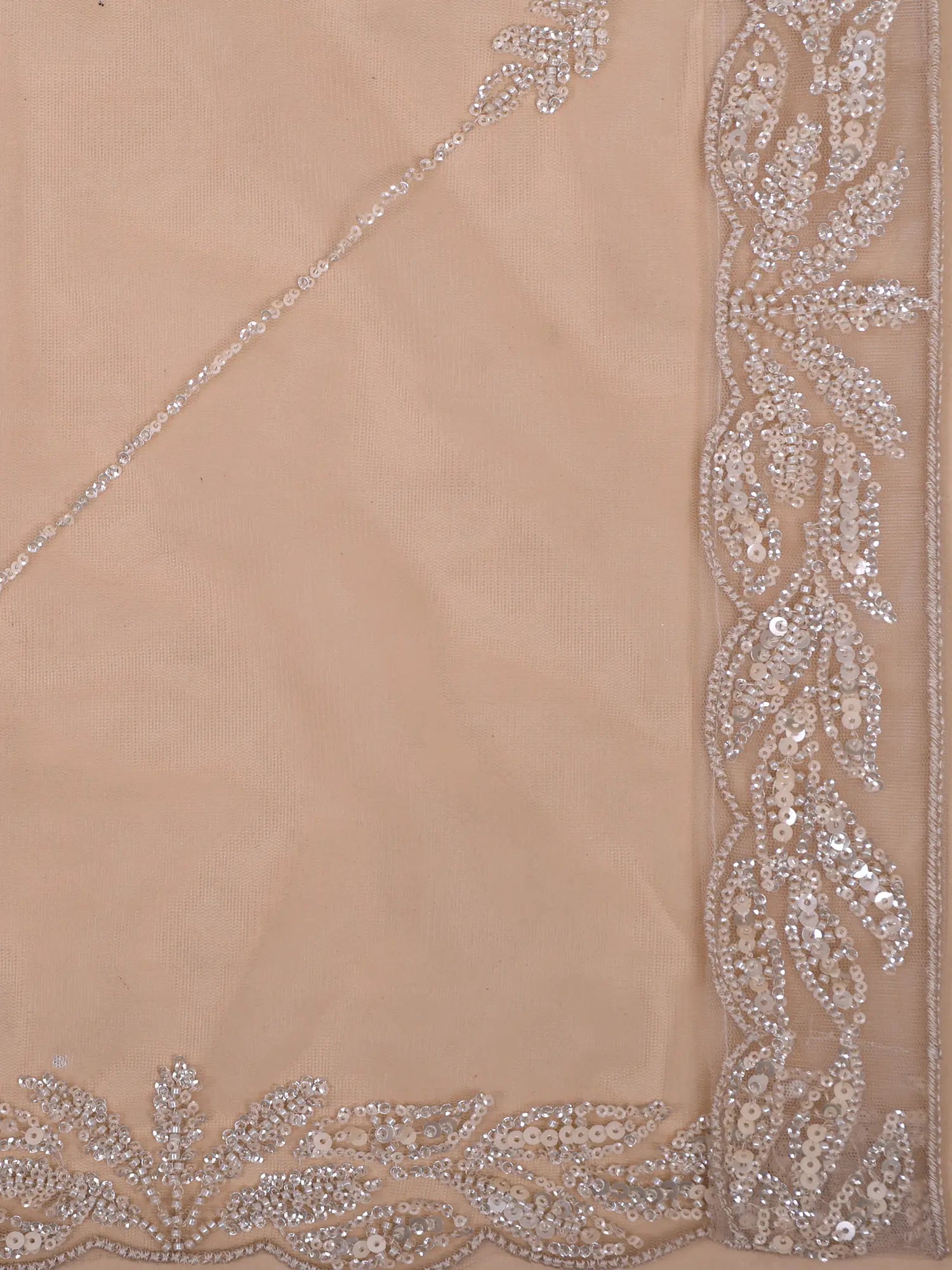 Shop Champagne Net Fishcut Lehenga Online With Sequins Work