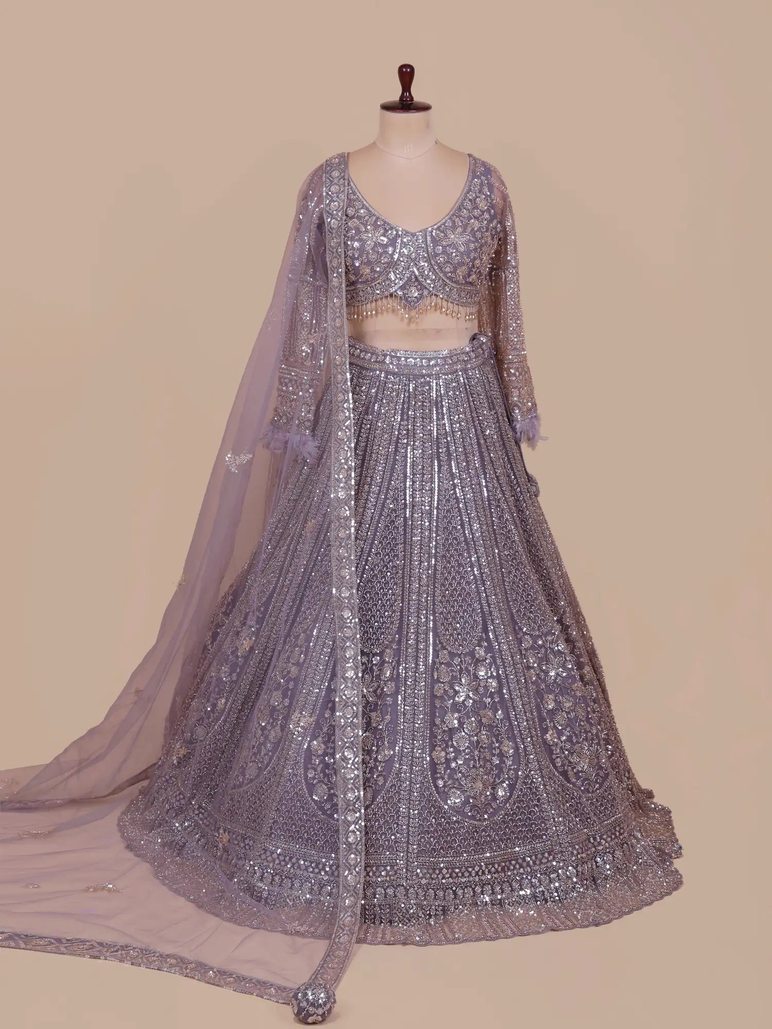 Trending Lavender Lehenga With Designer Sequins Work For Weddings
