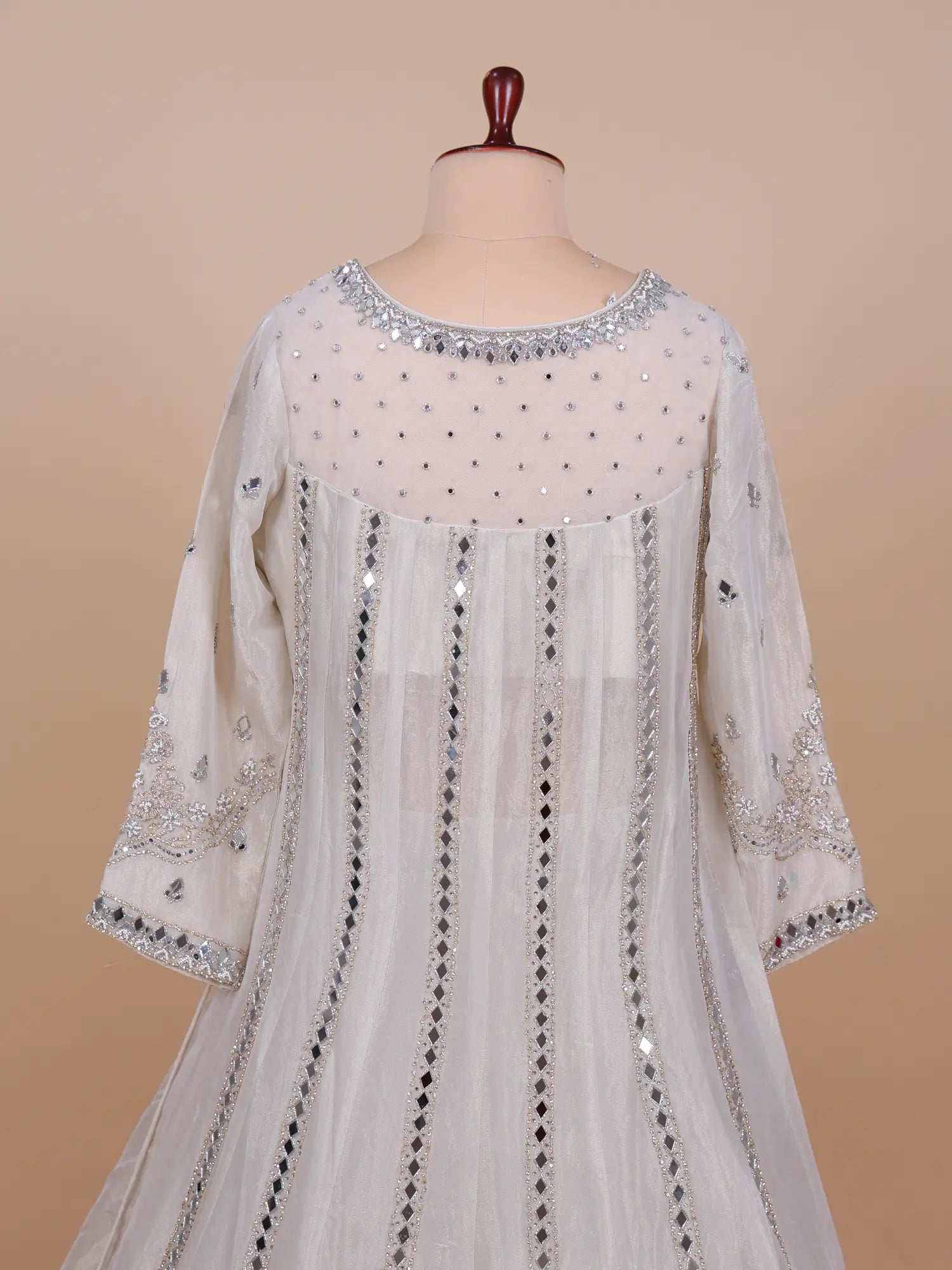 Trending Off White Shimmer Indo Western Lehenga With Resham Work