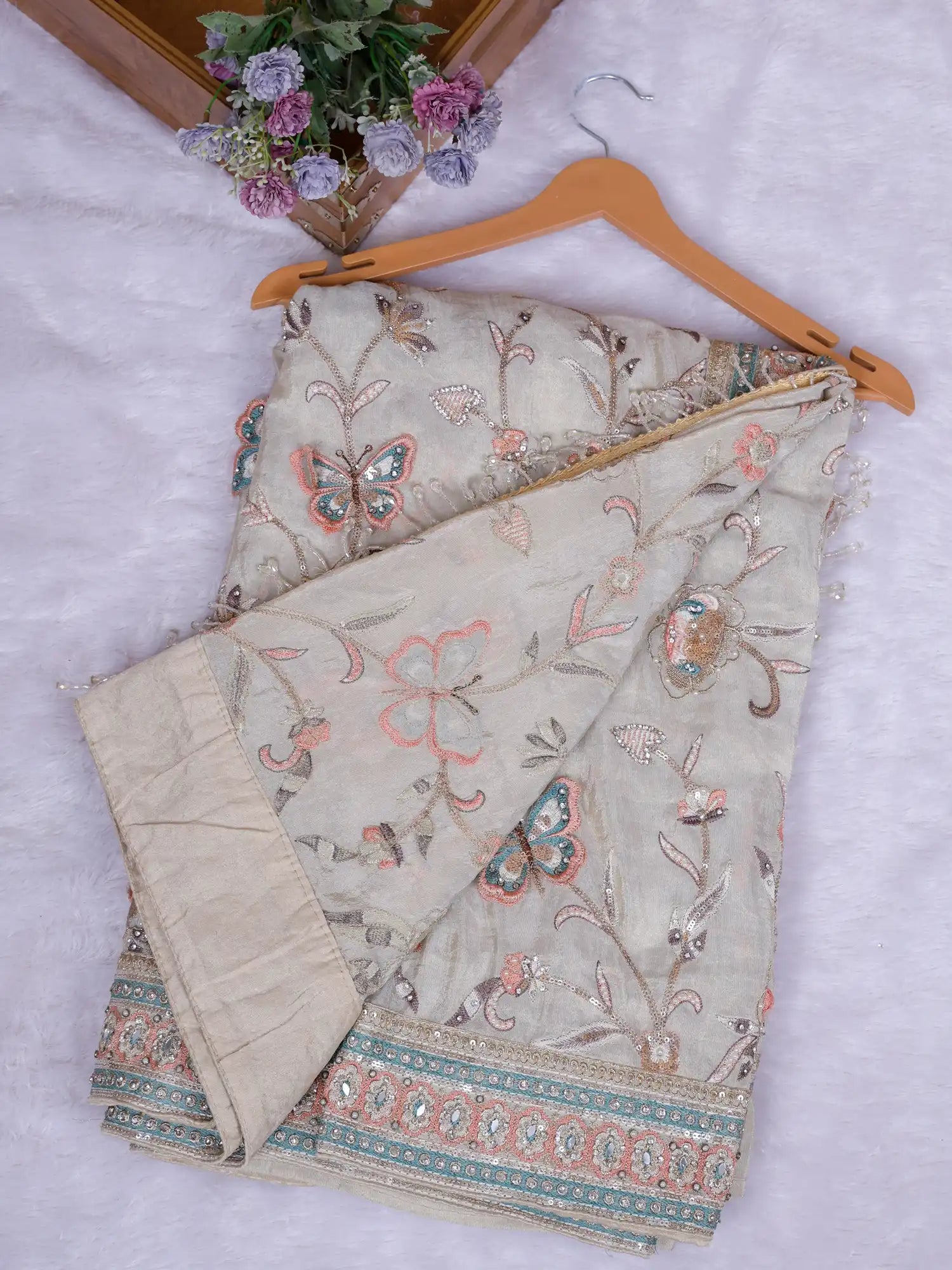 Buy Exclusive Off White Organza Saree Online With Elegant Multi Thread Work
