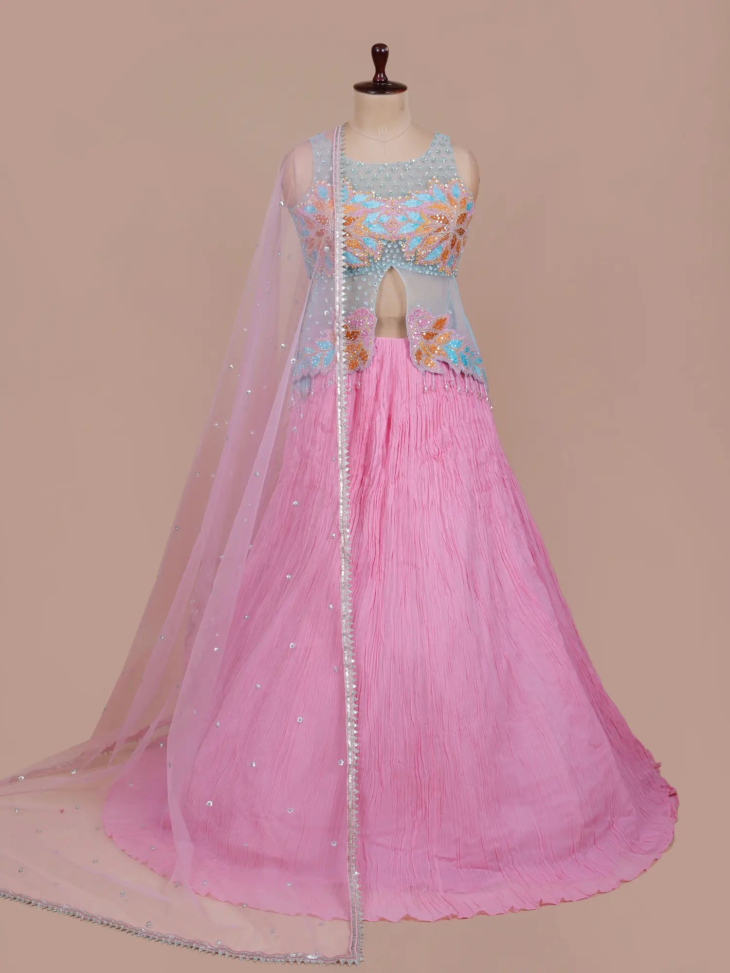 Shop Couture Pink Blue Net Georgette Lehenga Choli For Party Wear Occasions