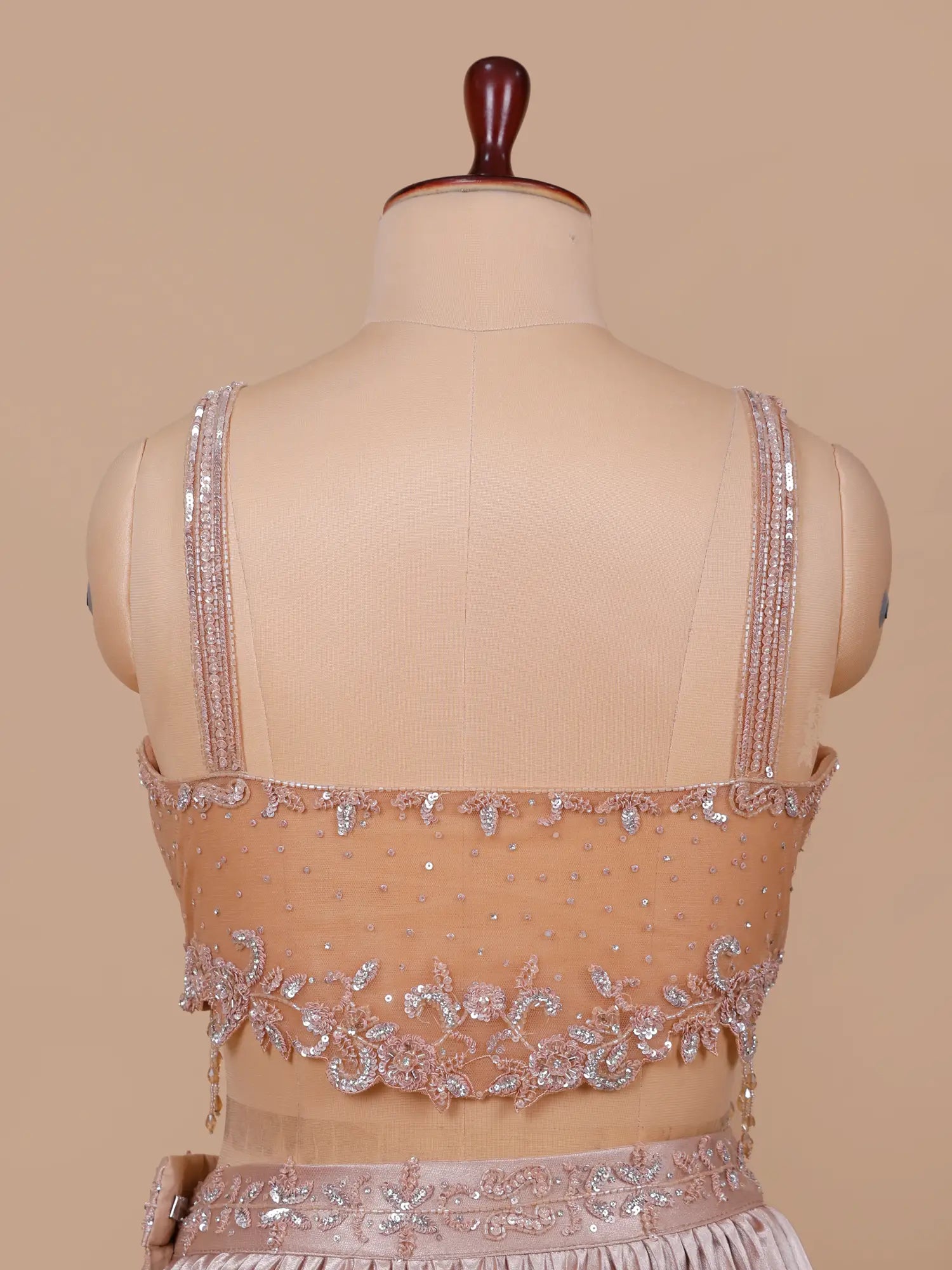 Buy New Designer Rose Gold Satin Lehenga With Diamond Work