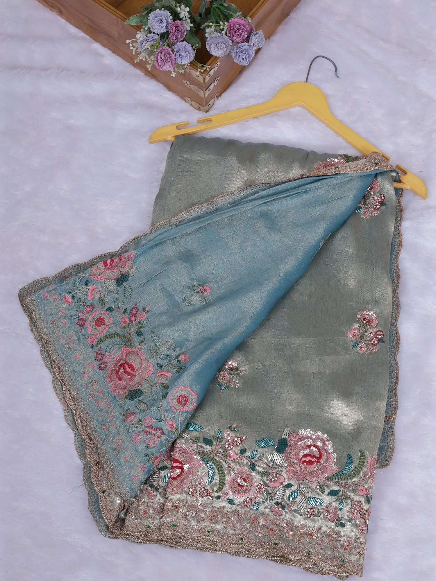 Royal Sage Green Couture Saree For Special Occasions