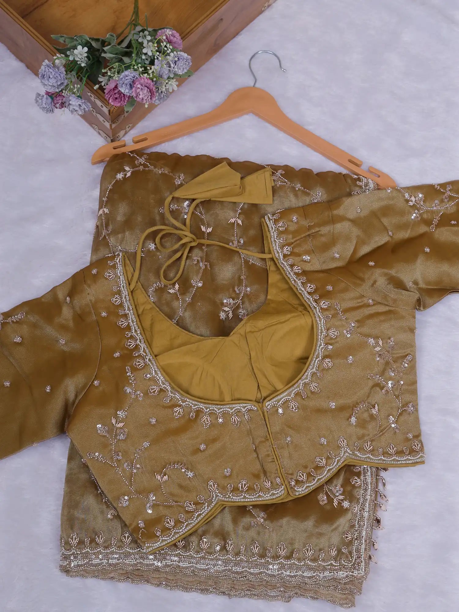 Shop Imperial Antique Gold Organza Saree With Designer Finish