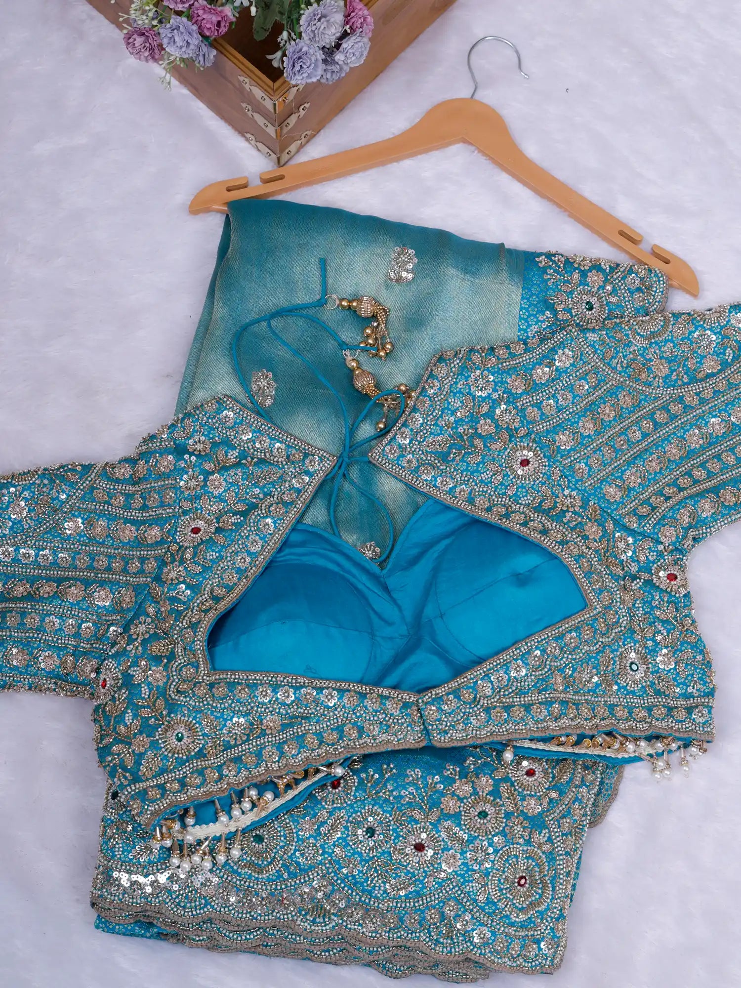Timeless Sky Blue Silk Saree With Signature Hand Embroidery