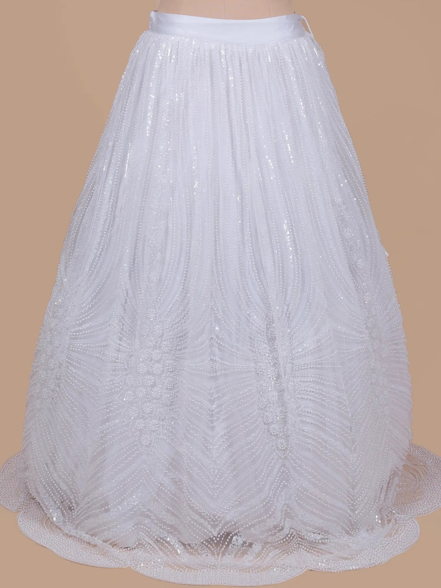 Celebrity Inspired Designer White Net Lehenga With Pearl Work