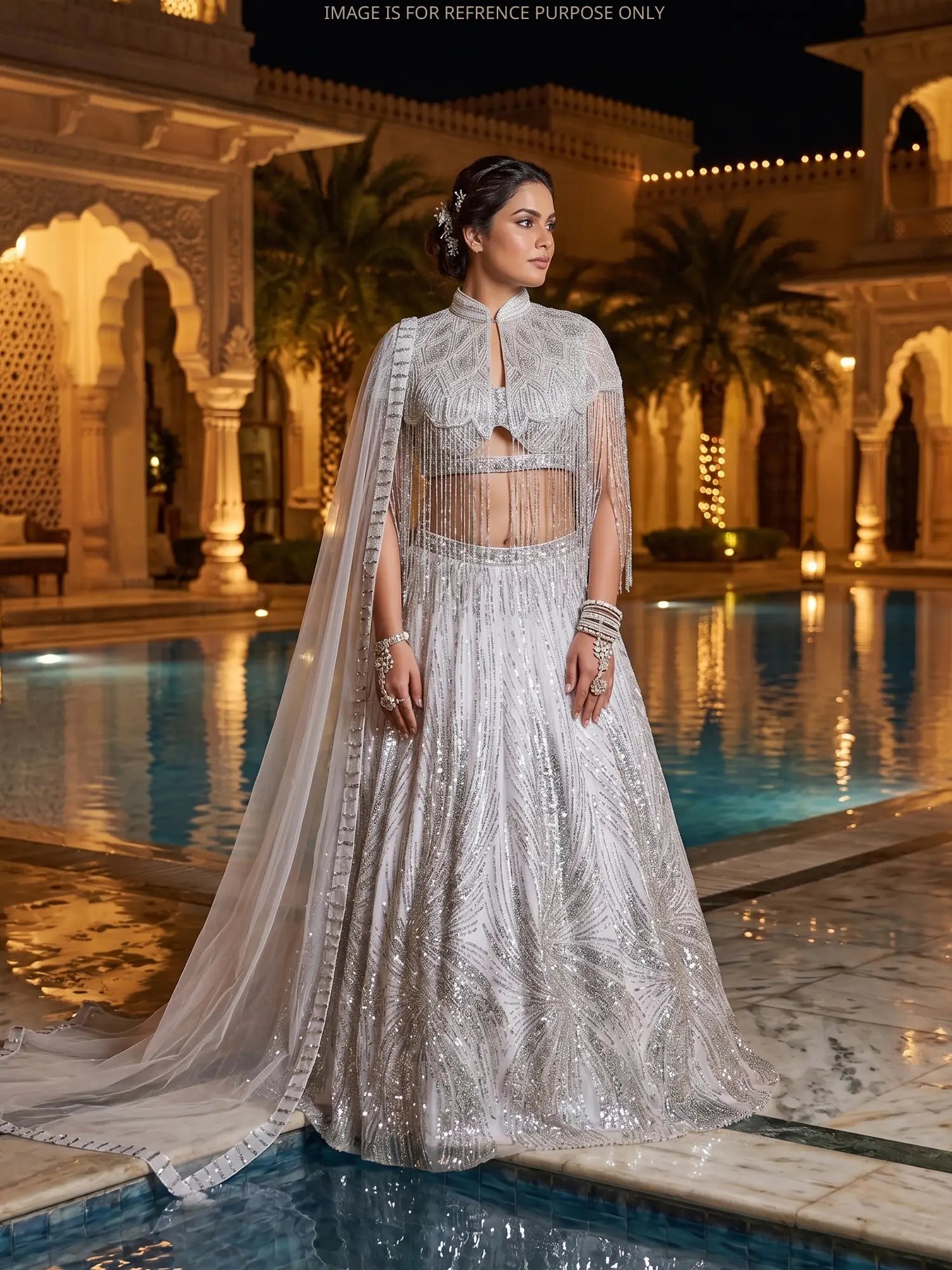 Stylish White Net Lehenga Choli With Beads Work