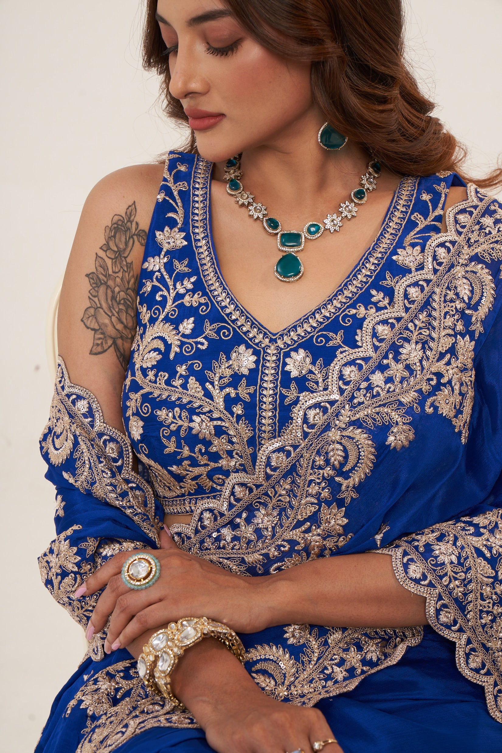 Royal Blue Pure Chinon Saree With Sequin