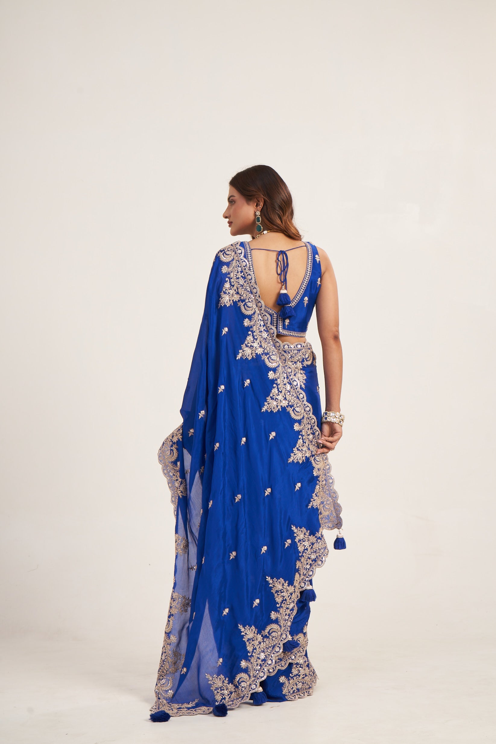 Royal Blue Pure Chinon Saree With Sequin
