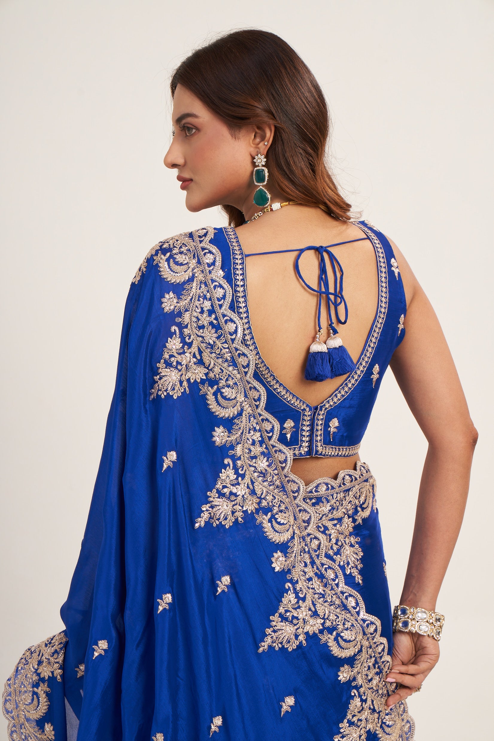 Royal Blue Pure Chinon Saree With Sequin