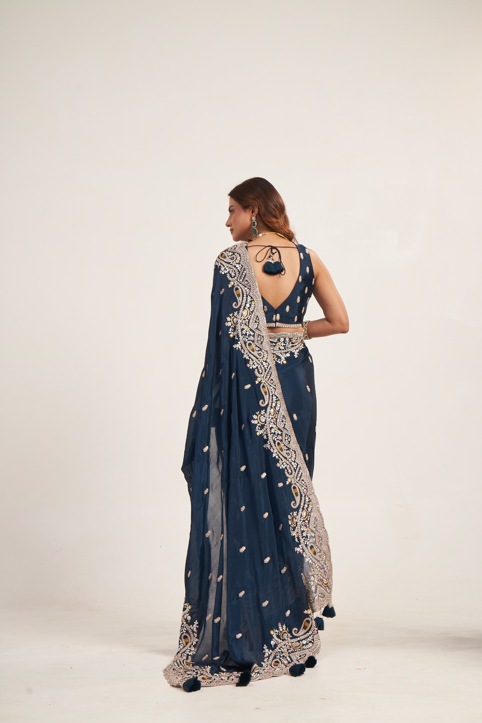 Airforce Blue Grace  Pure Chinon Saree
