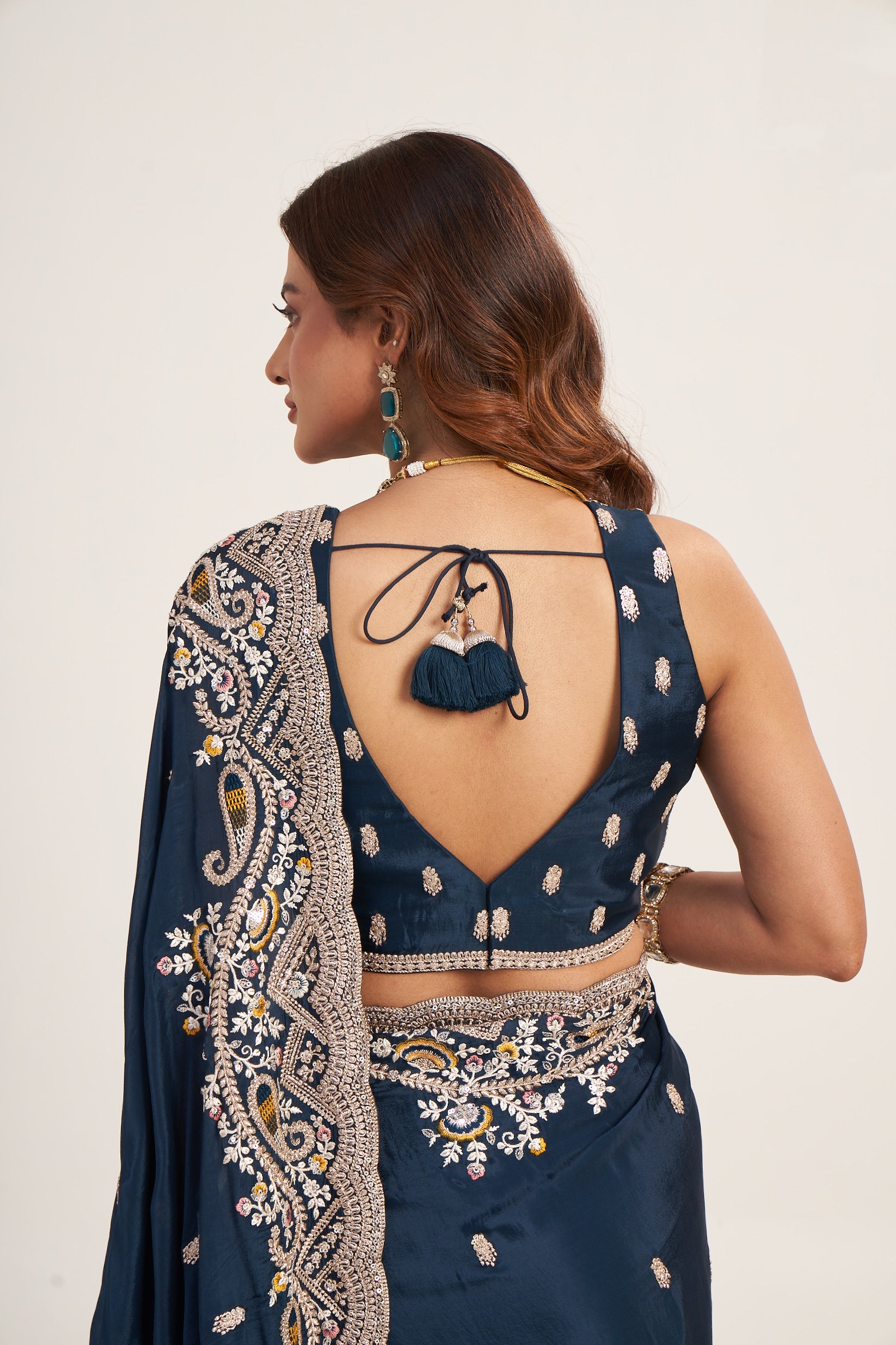 Airforce Blue Grace  Pure Chinon Saree