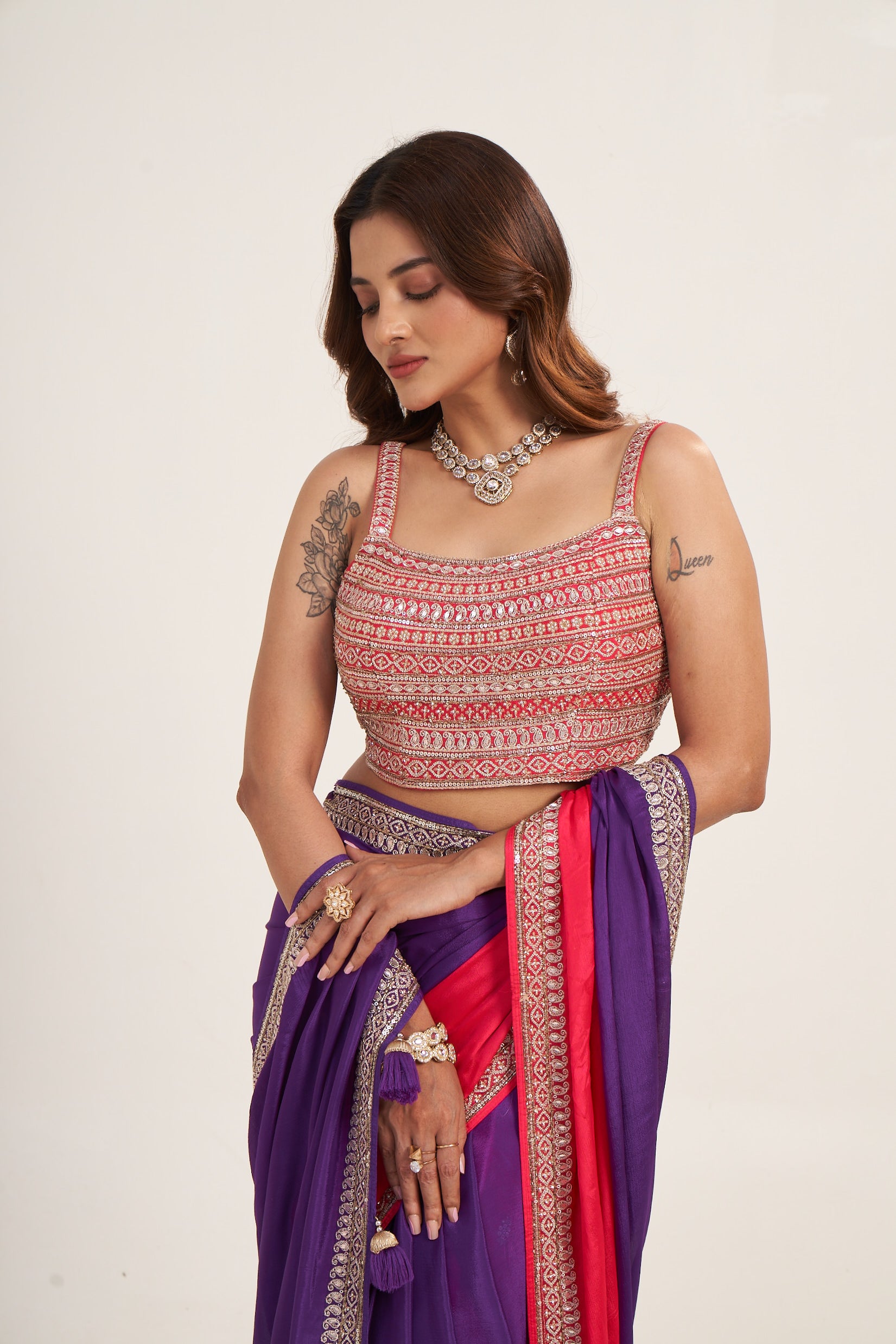 Pink-Purple Dream  Pure Chinon Saree