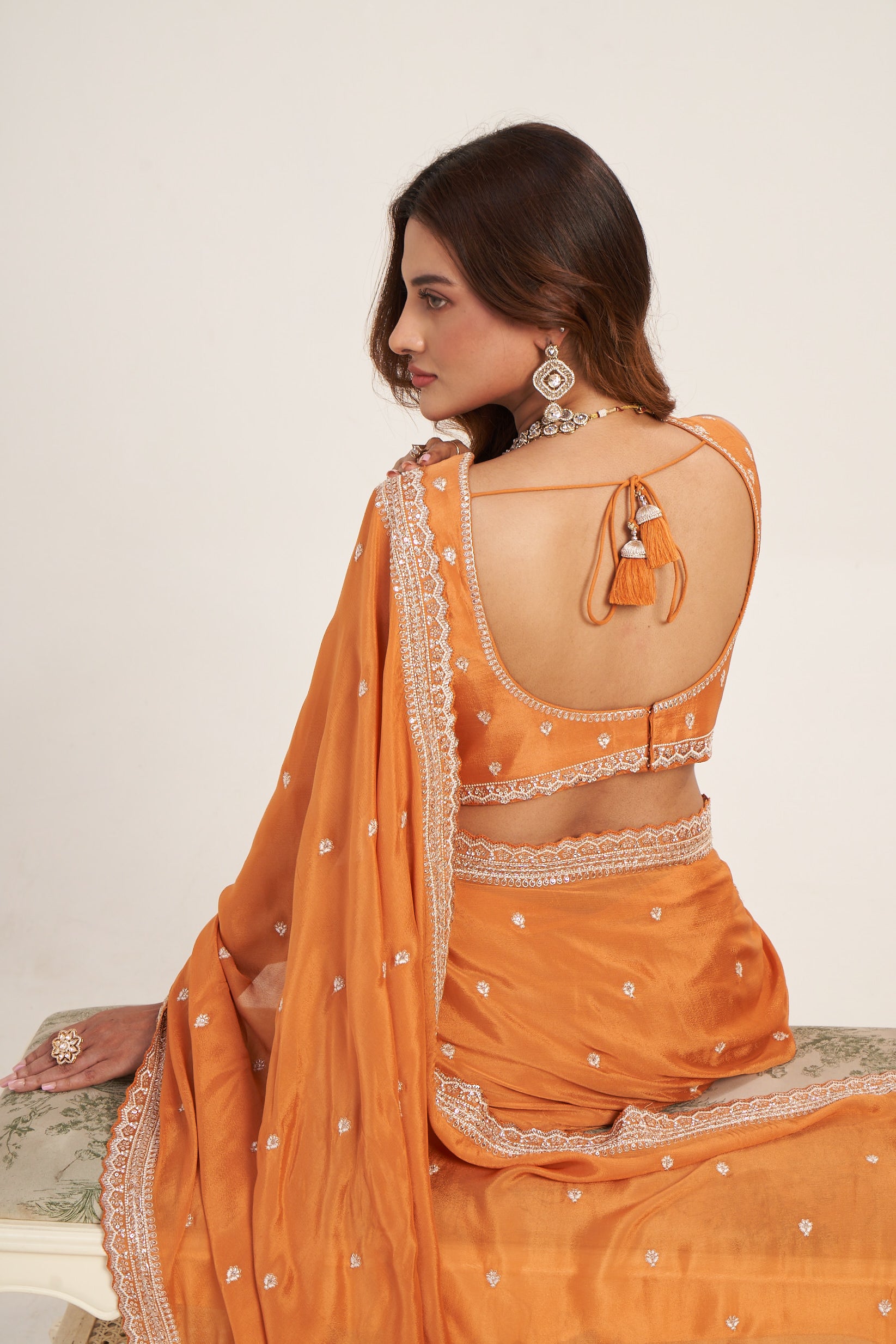 Sunset Glow Orange Pure Chinon Saree