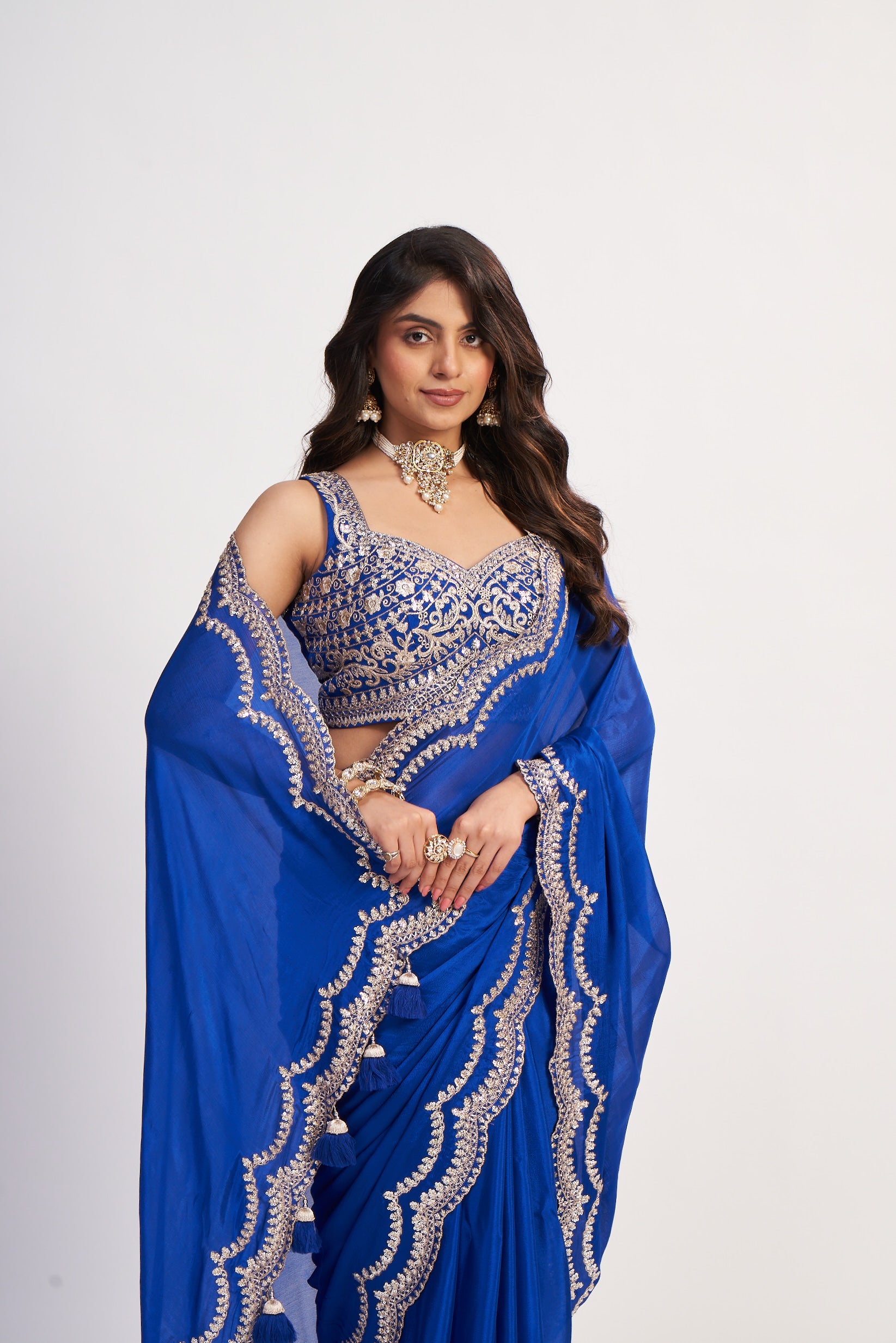 Ocean Aura Blue Pure Chinon Saree