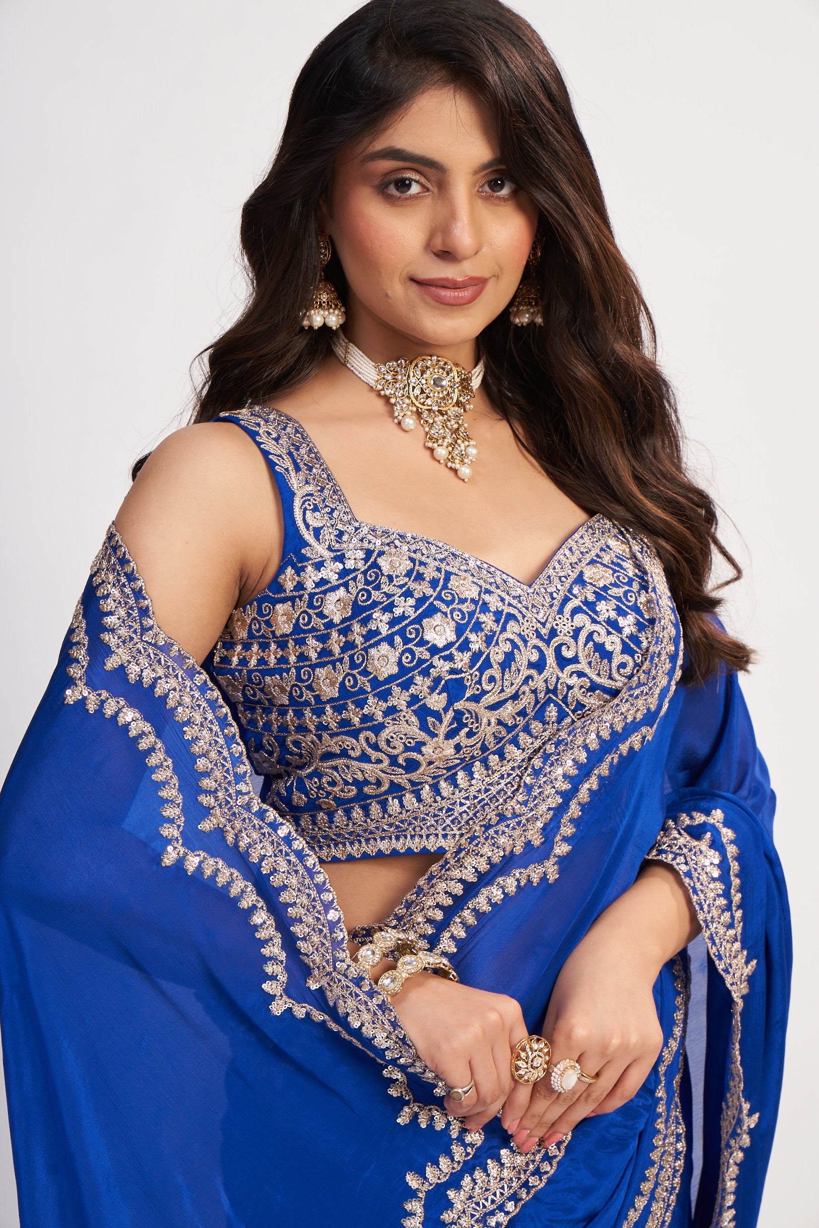 Ocean Aura Blue Pure Chinon Saree