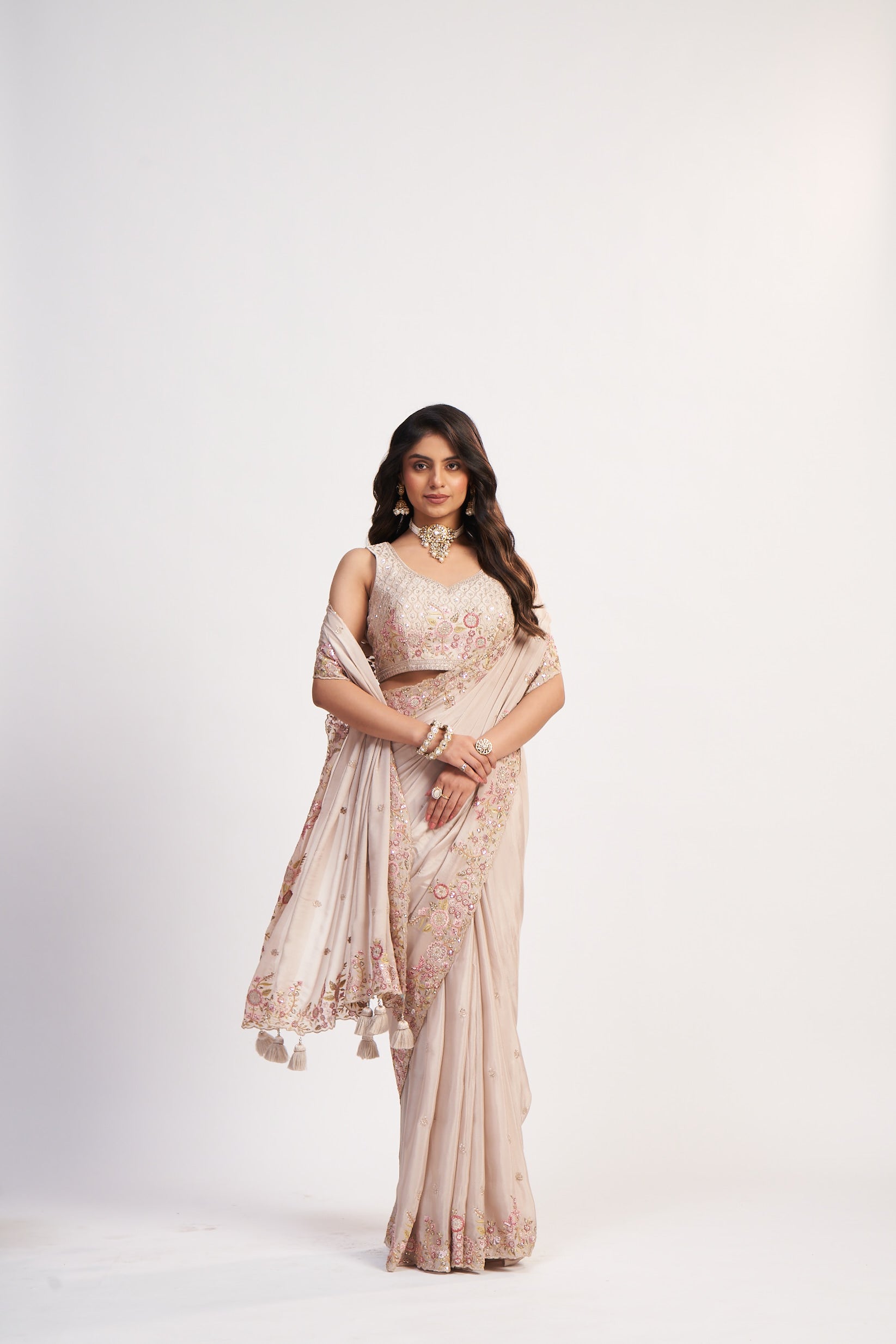 Orchid Pink Pure Chinon Saree