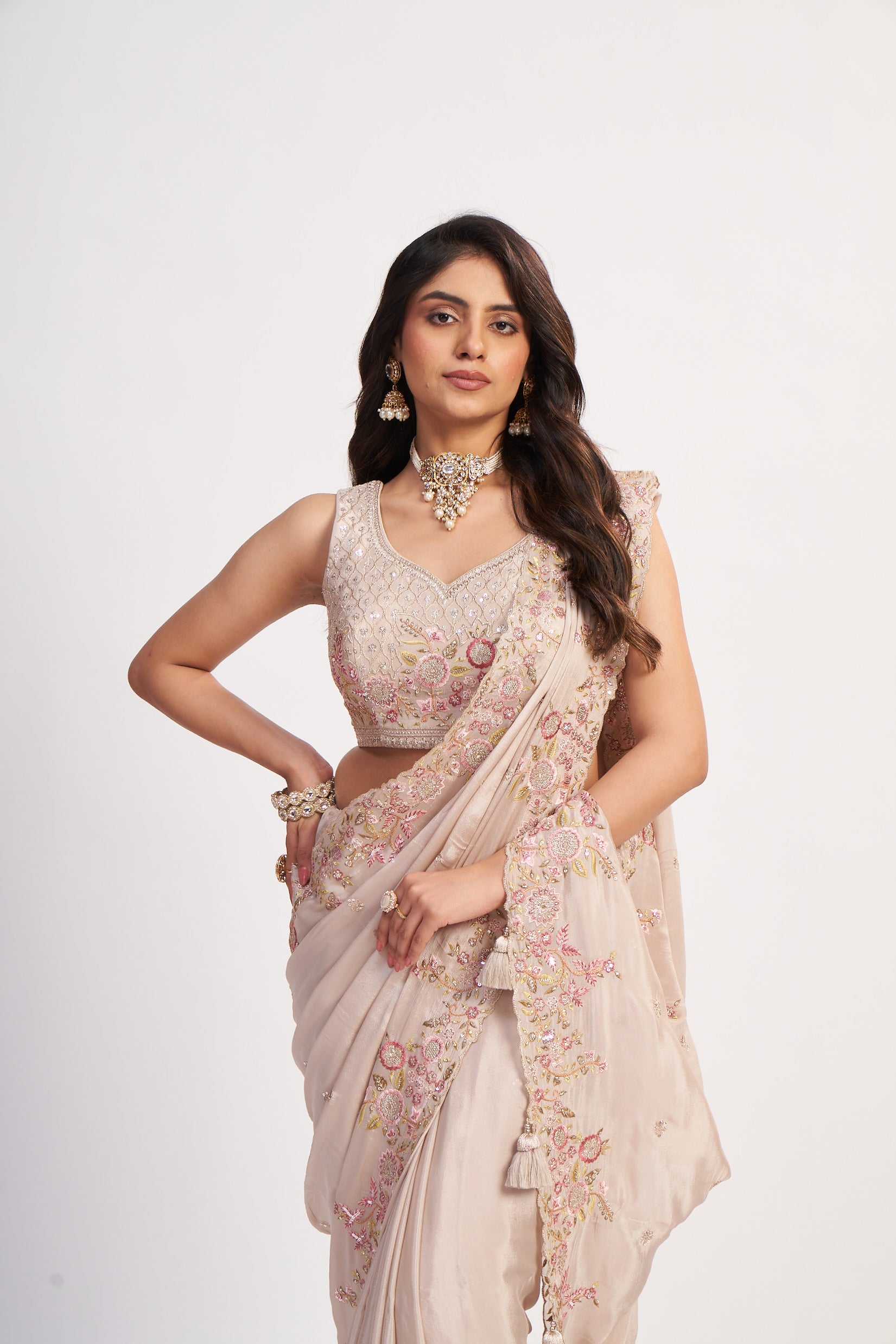 Orchid Pink Pure Chinon Saree