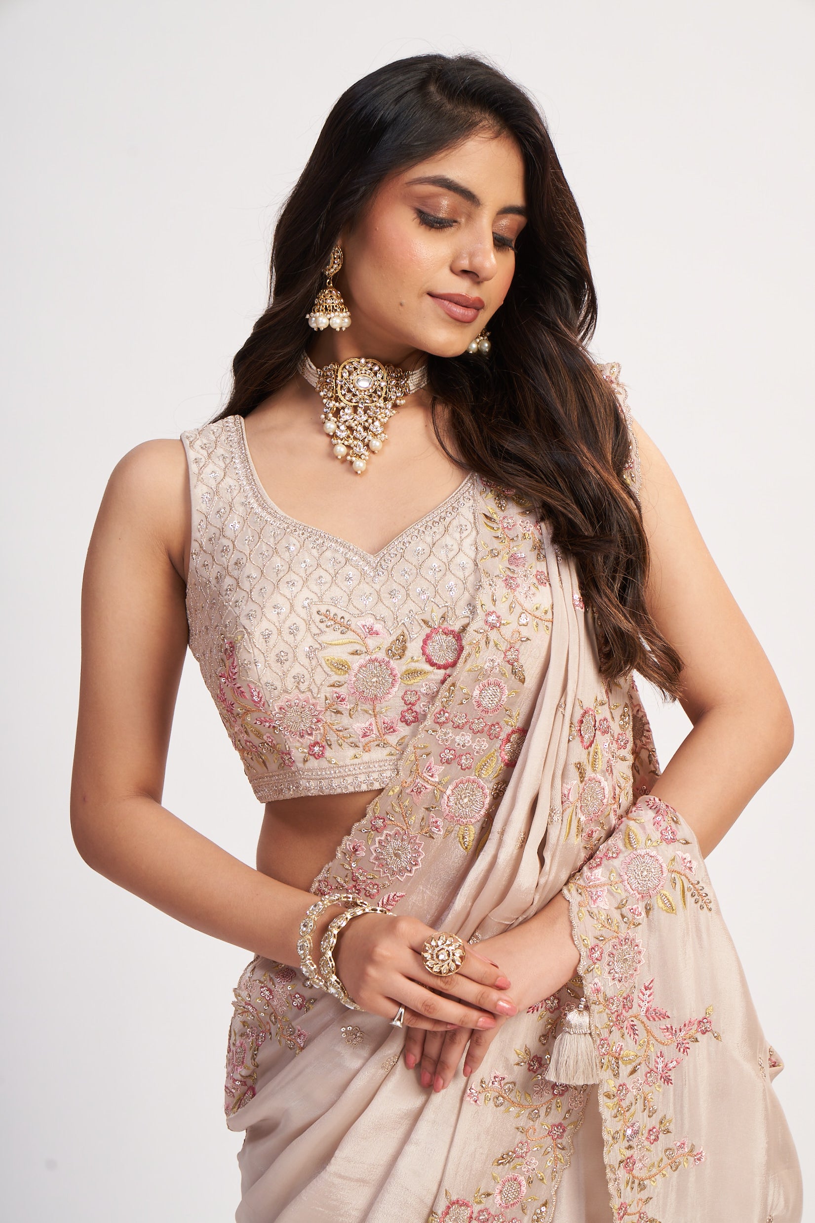 Orchid Pink Pure Chinon Saree