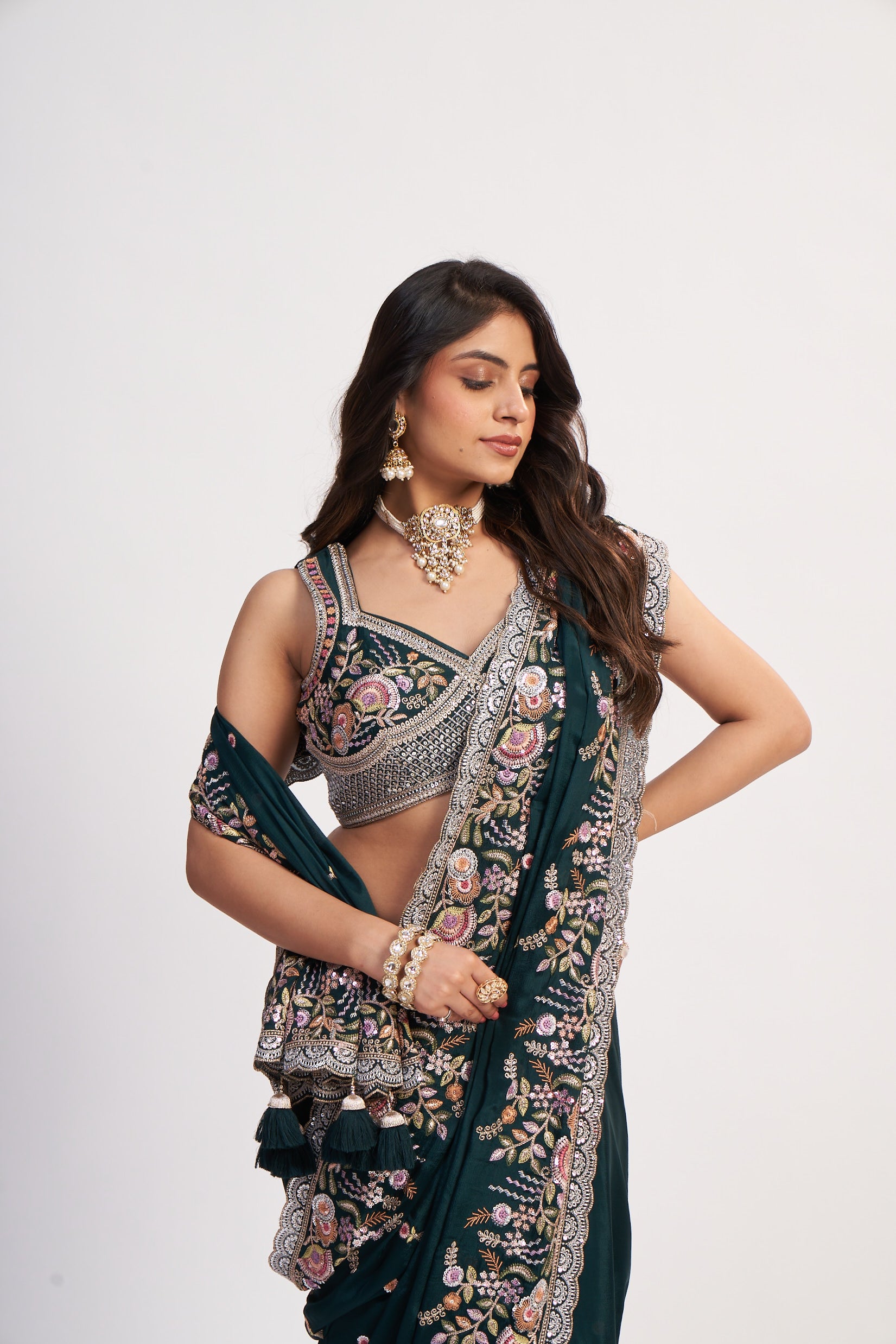 Midnight Majesty Chinon Thread Saree