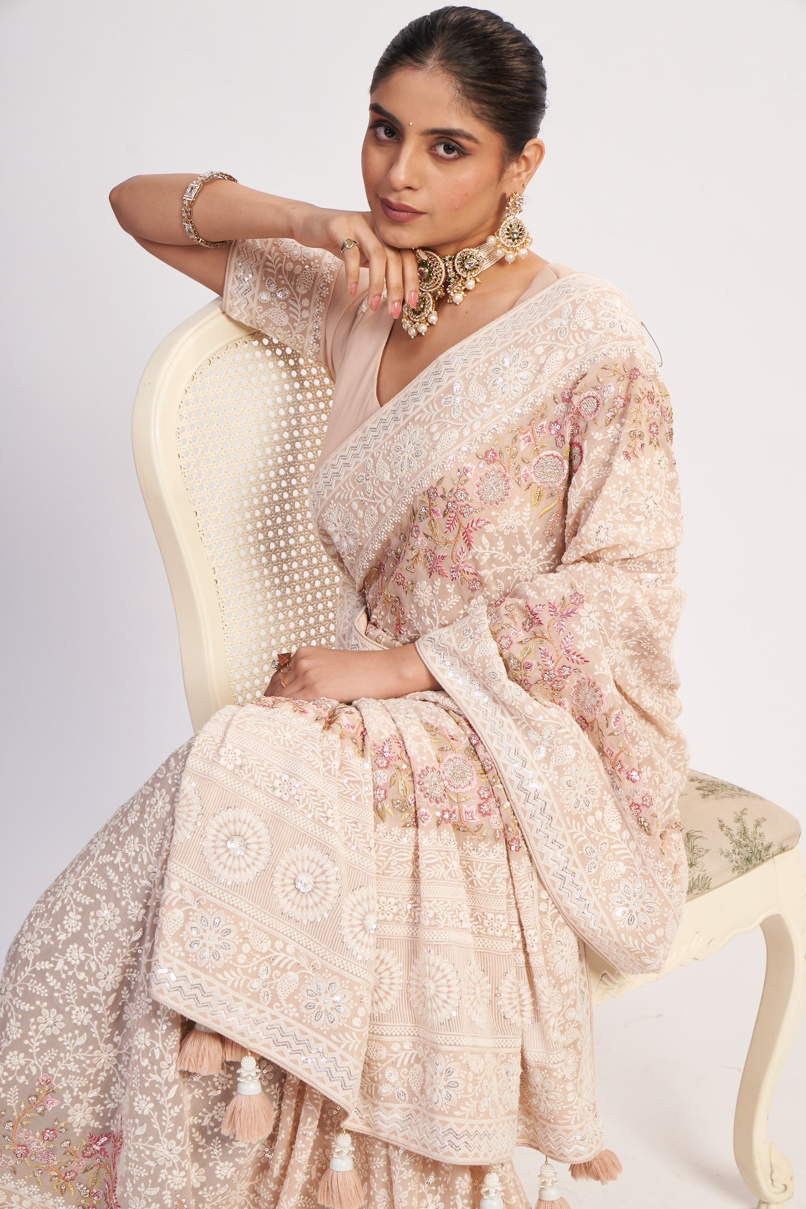 Light Pink Georgette Multi Thread Sequin Saree