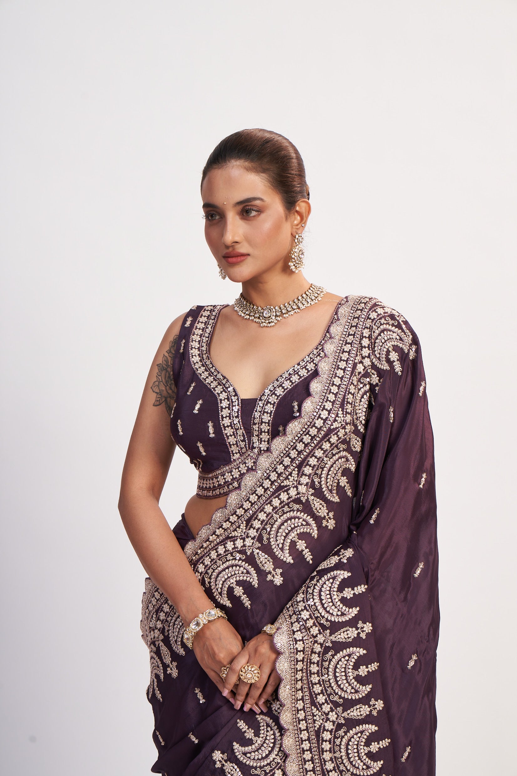 Wine Charm Chinon Sequin Saree