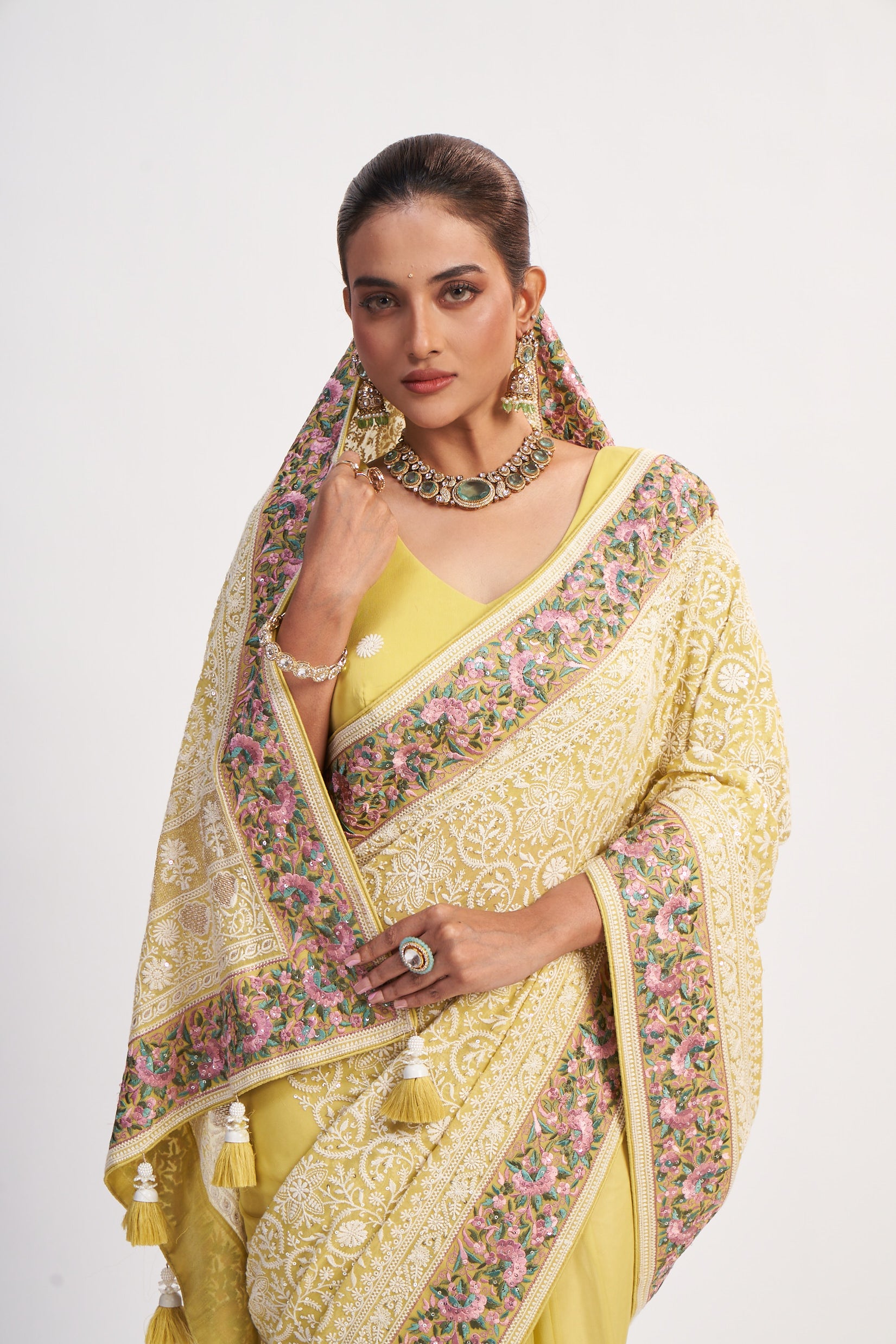 Festive Yellow Georgette Multi-Thread Saree