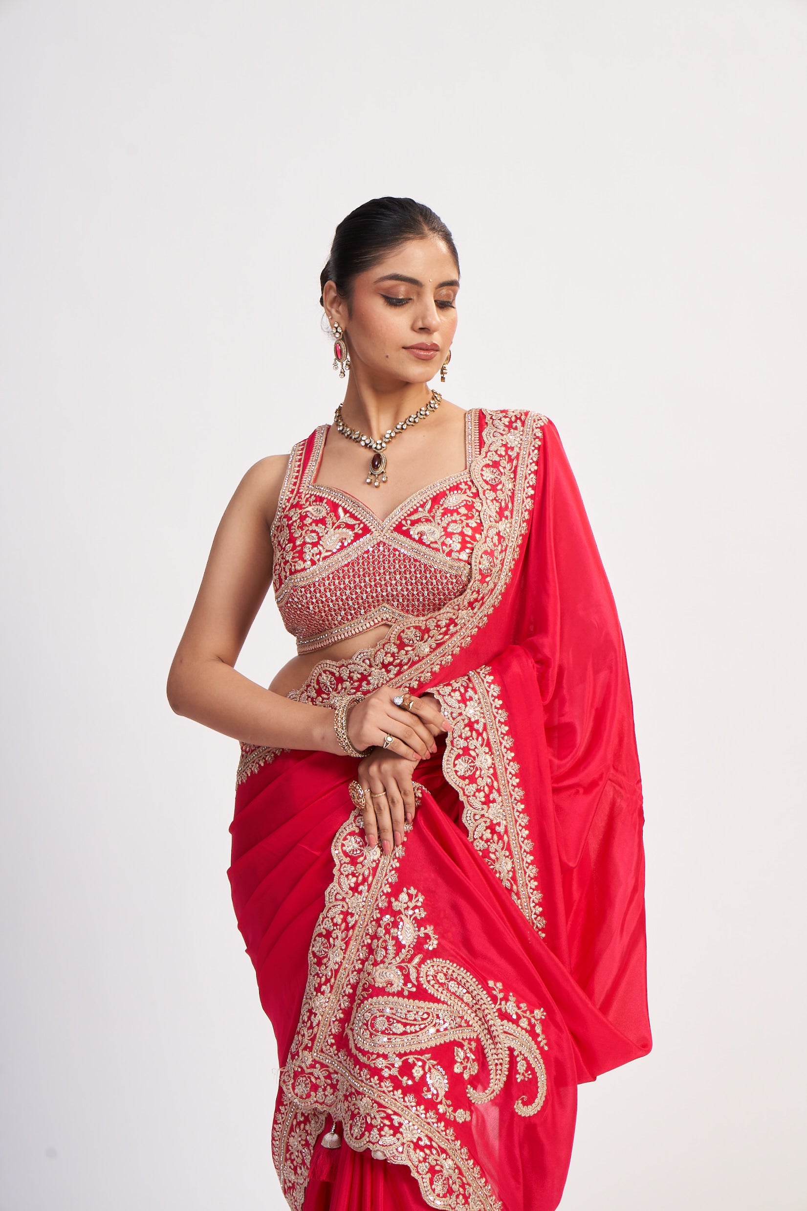 Bright Rani Chinon Embroidered Saree