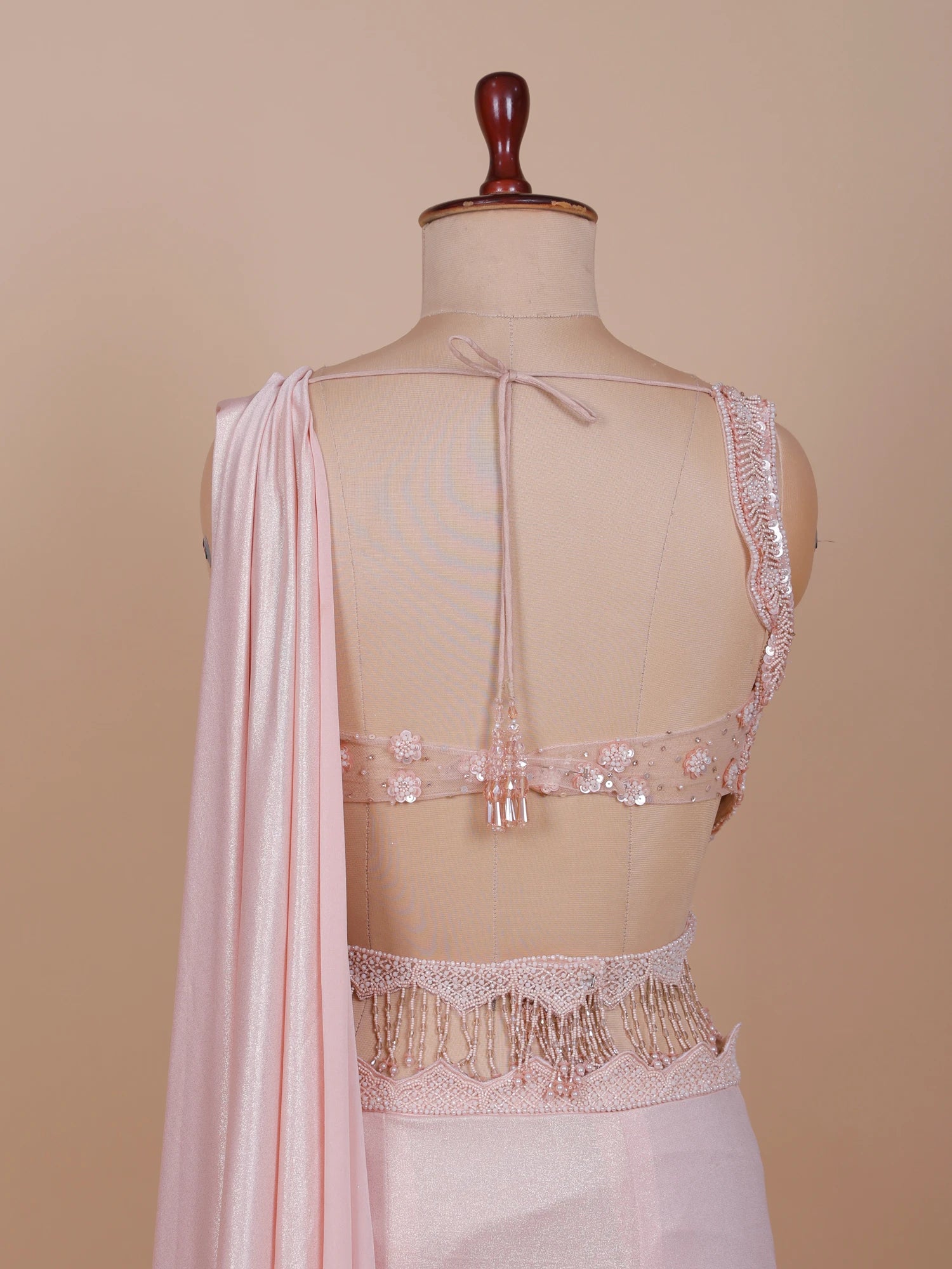 Majestic Light Peach Imported Fishcut Lehenga With Designer Drape