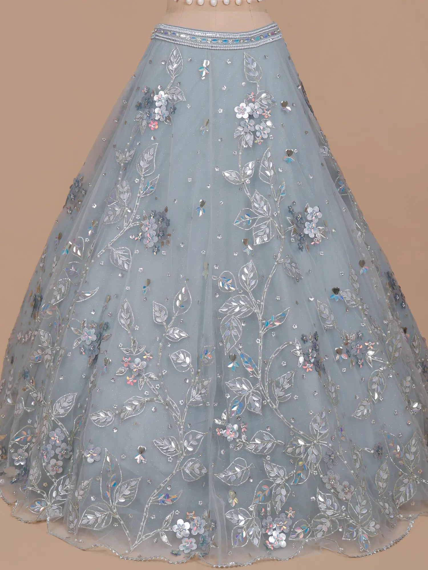 Graceful Powder Blue Lehenga Online With Pearl Accents